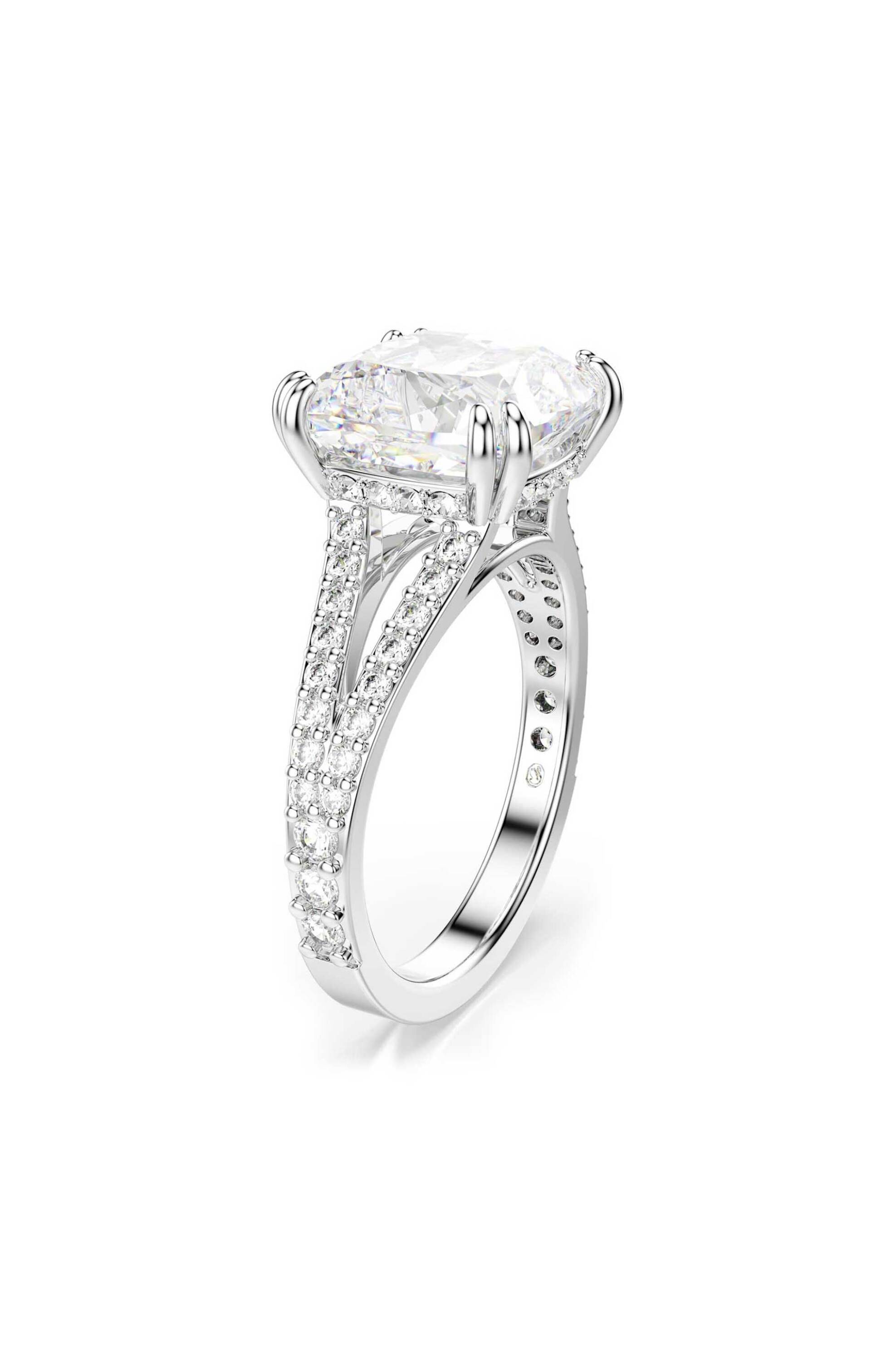 Swarovski γυναικείο δαχτυλίδι κοκτέιλ τετράγωνη κοπή, pavé, λευκό, επιμετάλλωση ροδίου "Stilla" (58) - 5709904