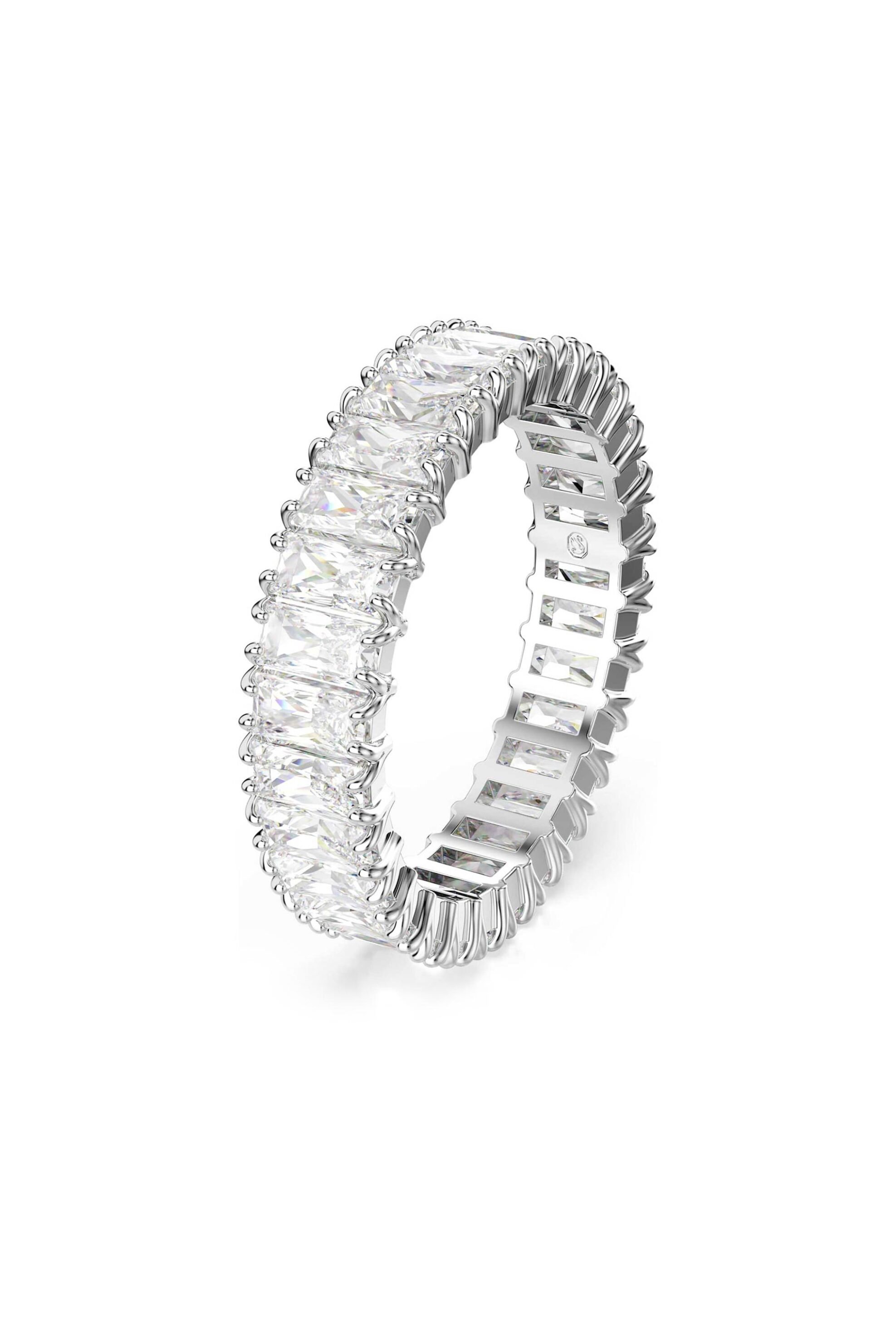  Swarovski γυναικείο δαχτυλίδι κοπή baguette, λευκό, φινίρισμα σε ασημένιο τόνο 