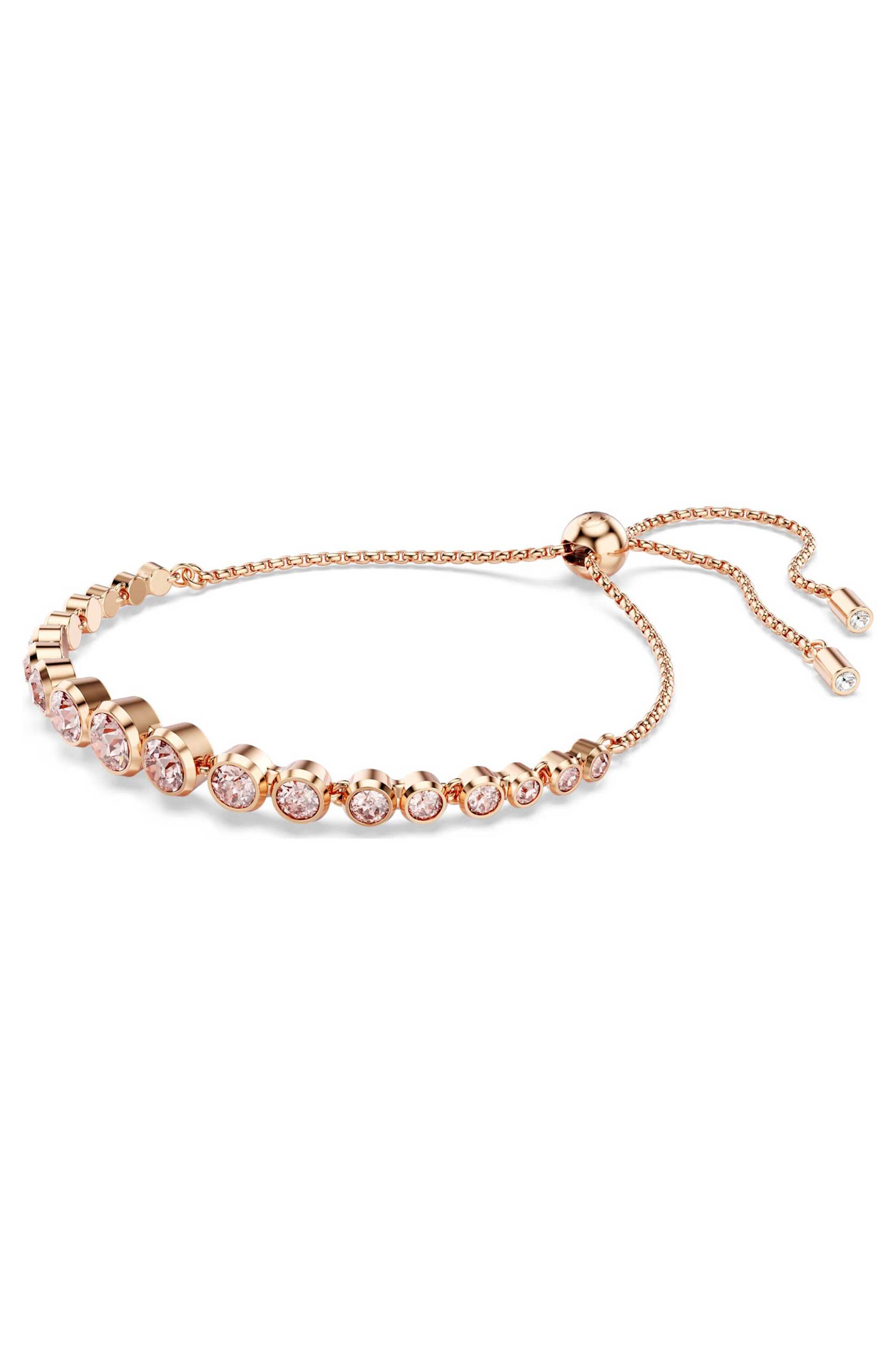 Swarovski γυναικείο βραχιόλι μικτές στρογγυλές κοπές, ροζ, επιμετάλλωση σε ροζ χρυσαφί τόνο 