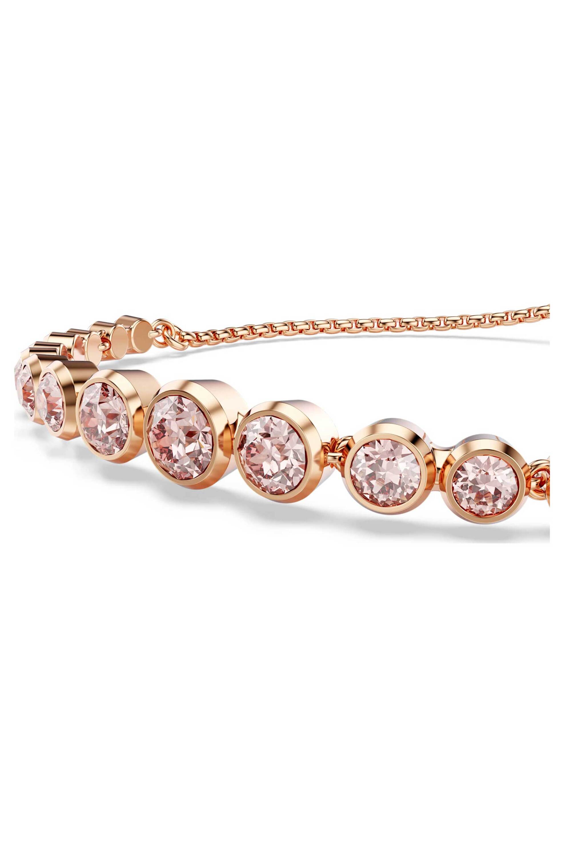 Swarovski Γυναικείο Βραχιόλι Μικτές Στρογγυλές Κοπές Ροζ Επιμετάλλωση σε Χρυσαφί Τόνο Tennis Imber - 5718204