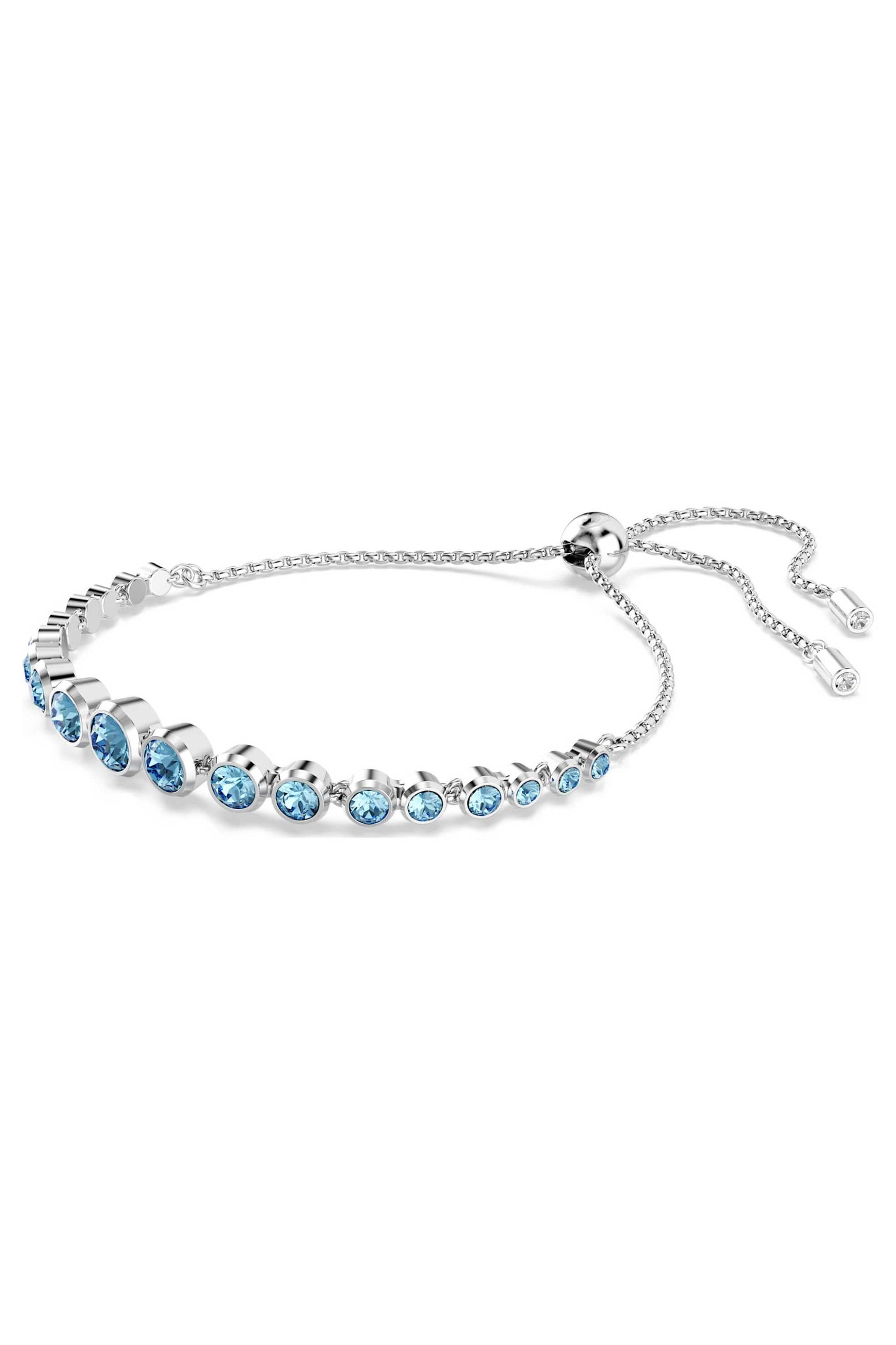 Swarovski γυναικείο βραχιόλι μικτές στρογγυλές κοπές, μπλε, επιμετάλλωση ροδίου 