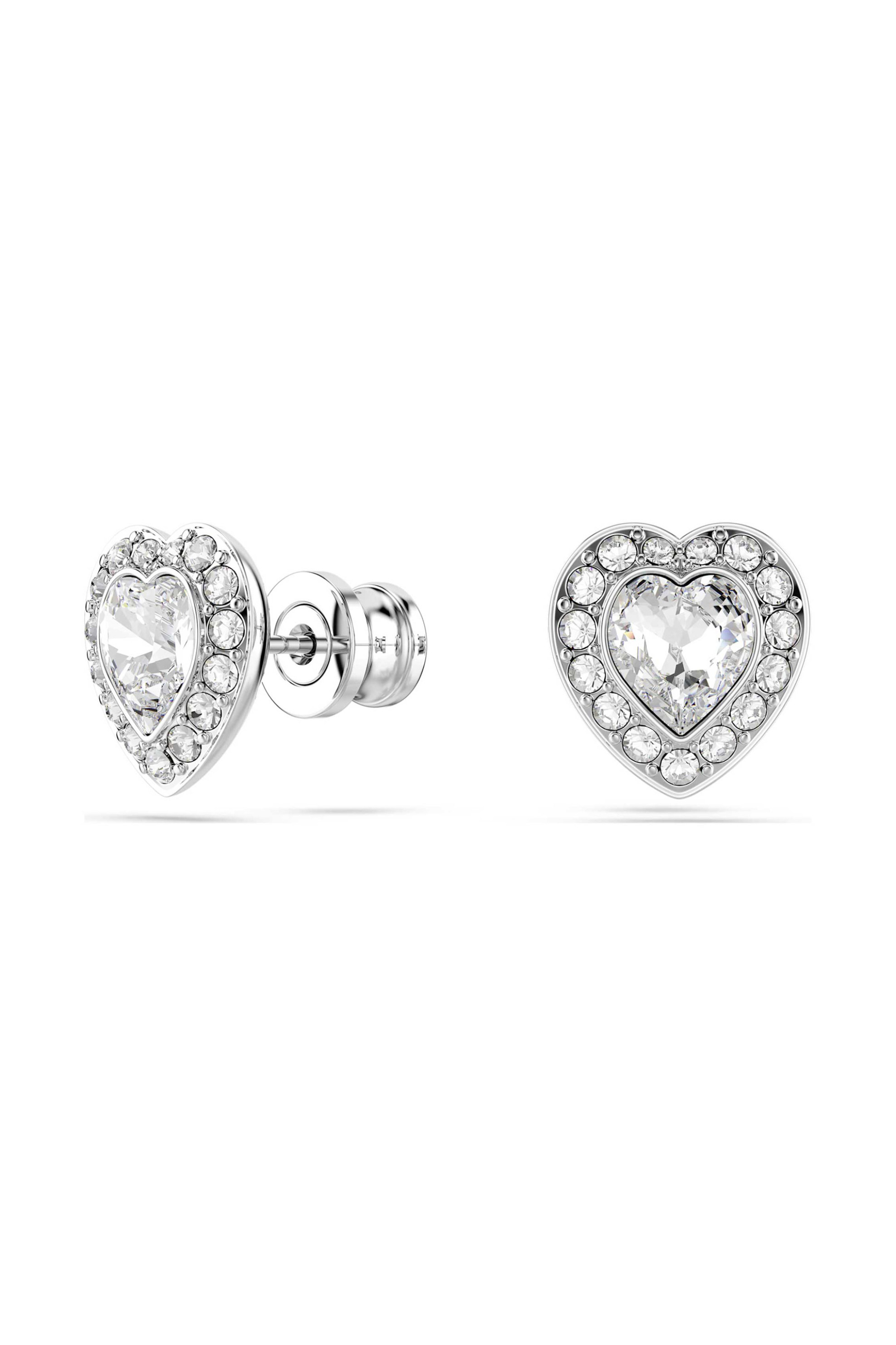 Swarovski γυναικεία σκουλαρίκια με καραφάκι μείξη κοπών, καρδιά, λευκά, επιμετάλλωση ροδίου 