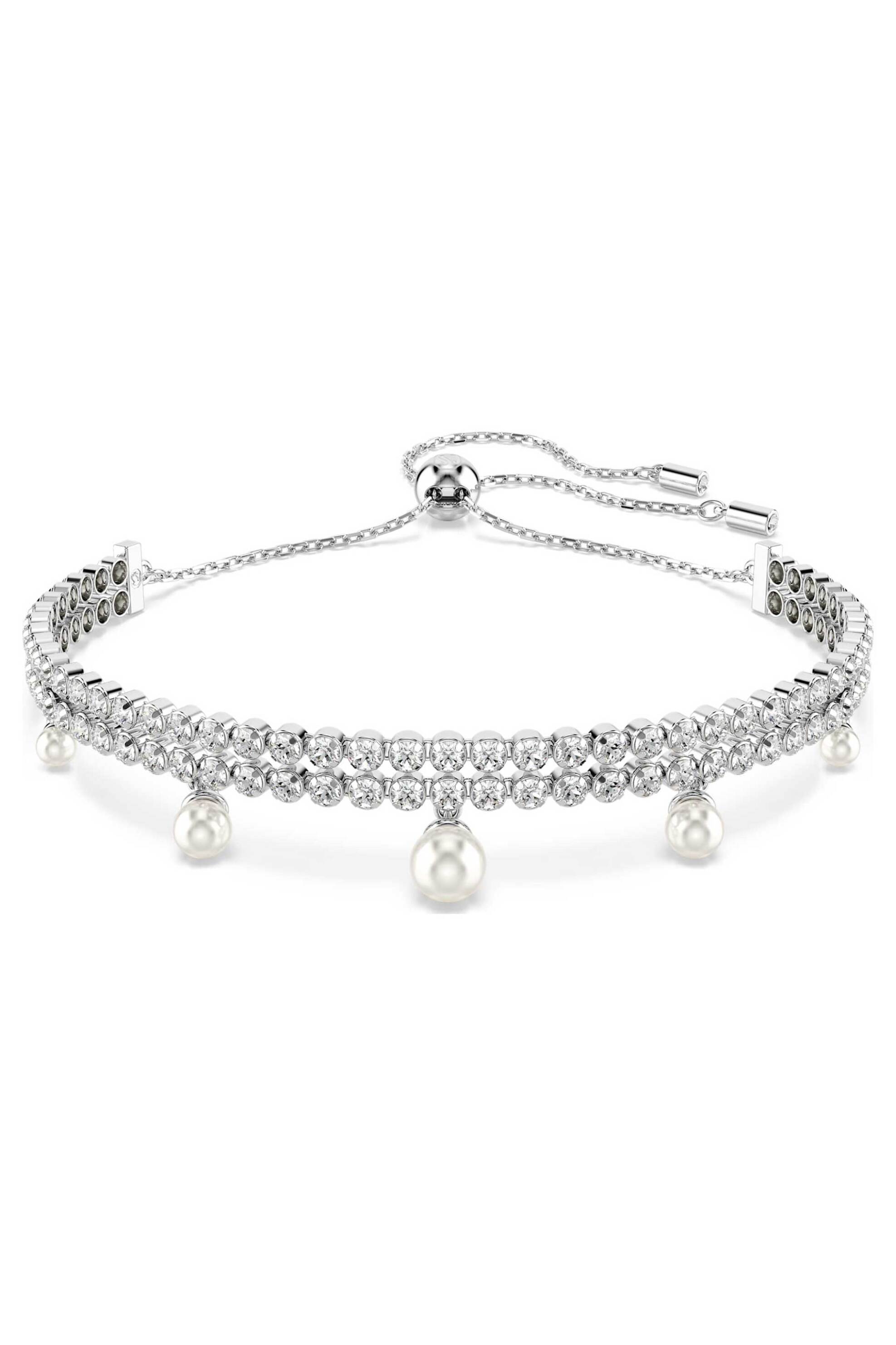 Swarovski γυναικείο βραχιόλι crystal pearl, στρογγυλή κοπή, λευκό, επιμετάλλωση ροδίου "Ariana Grande x Swarovski" - 5720870