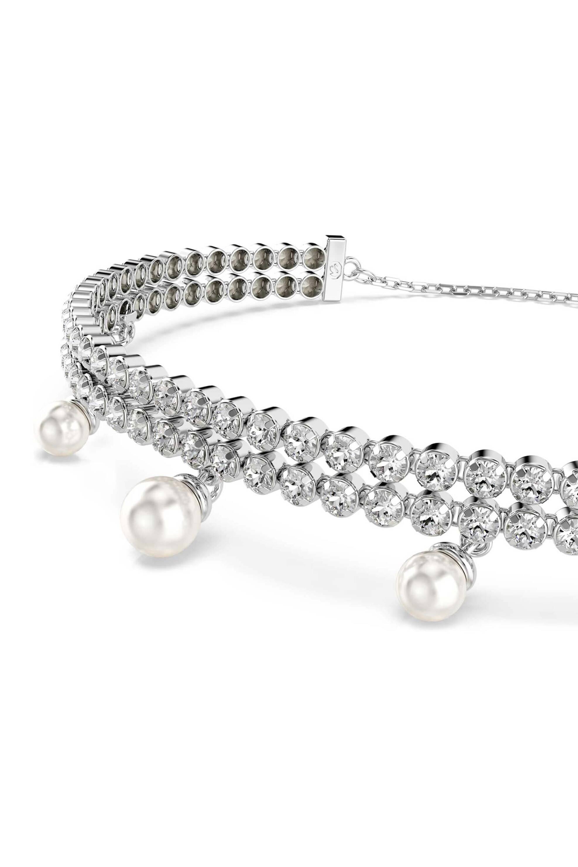 Swarovski γυναικείο βραχιόλι crystal pearl, στρογγυλή κοπή, λευκό, επιμετάλλωση ροδίου 