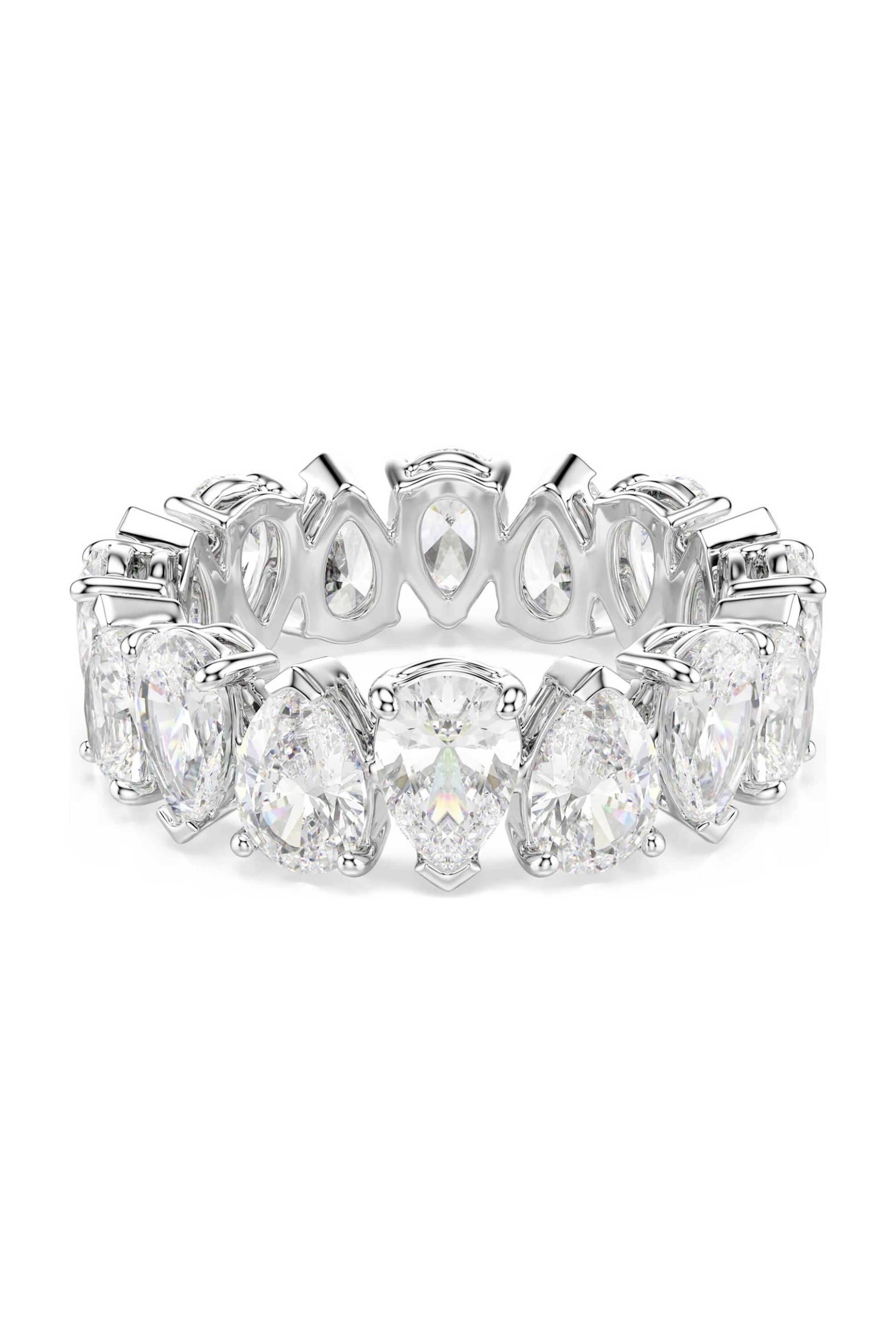 Swarovski γυναικείο δαχτυλίδι κοπή pear, λευκό, φινίρισμα σε ασημένιο τόνο 