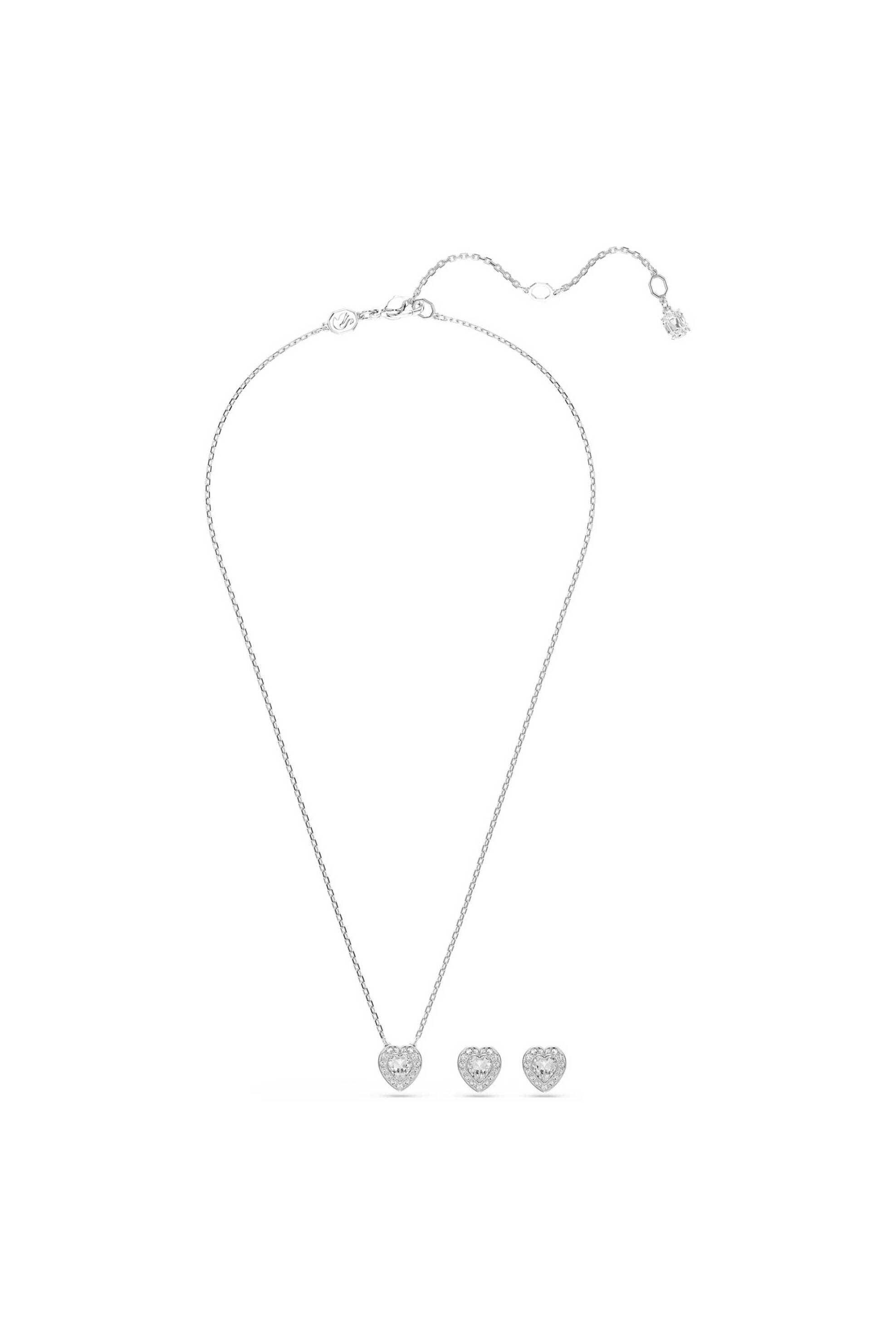 Swarovski γυναικείο σετ μίξη κοπών, καρδιά, λευκό, επιμετάλλωση ροδίου 