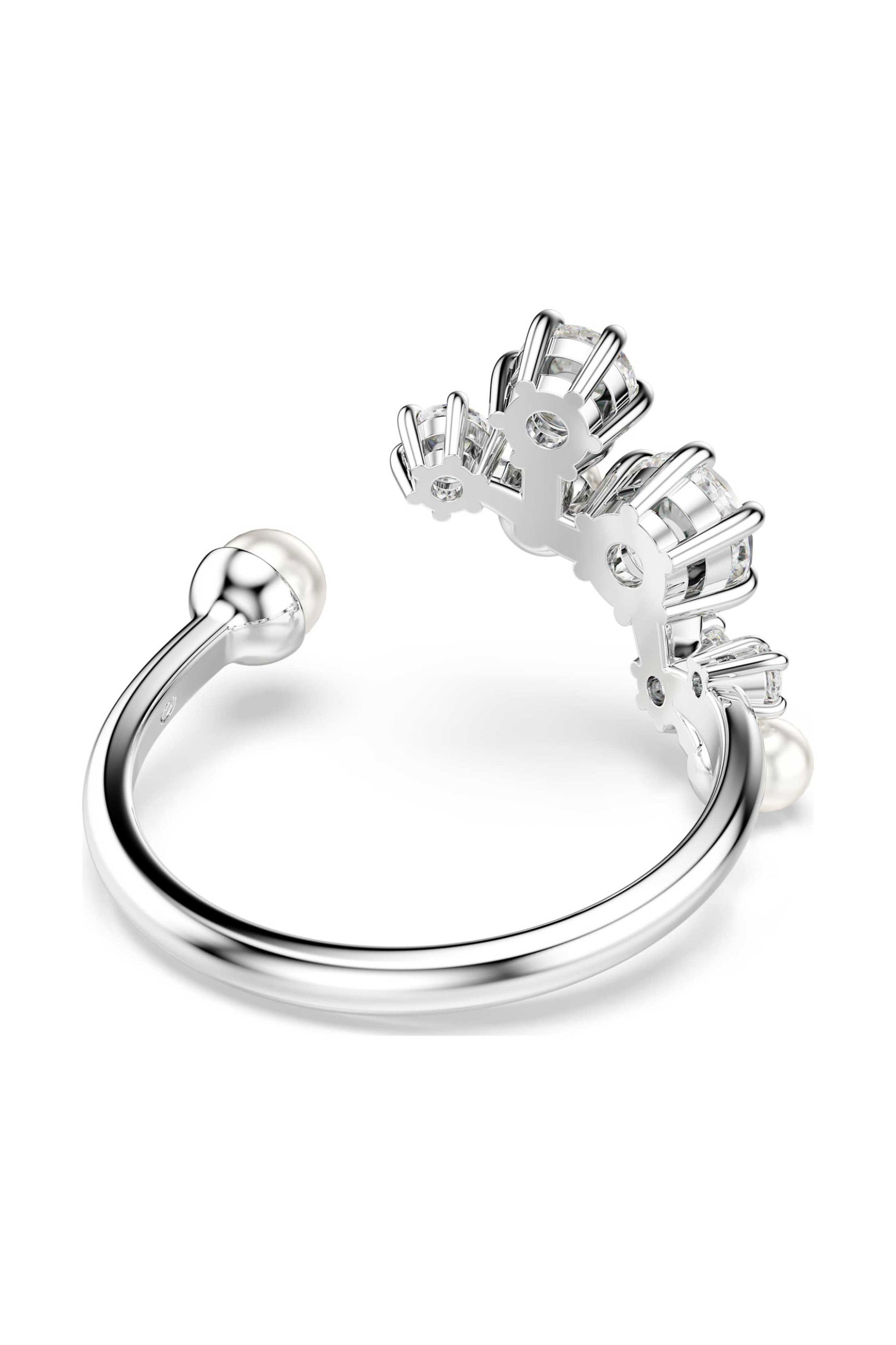 Swarovski γυναικείο ανοιχτό δαχτυλίδι crystal pearl, στρογγυλές κοπές, λευκό, επιμετάλλωση ροδίου "Constella" (55) - 5705599 φωτογραφία
