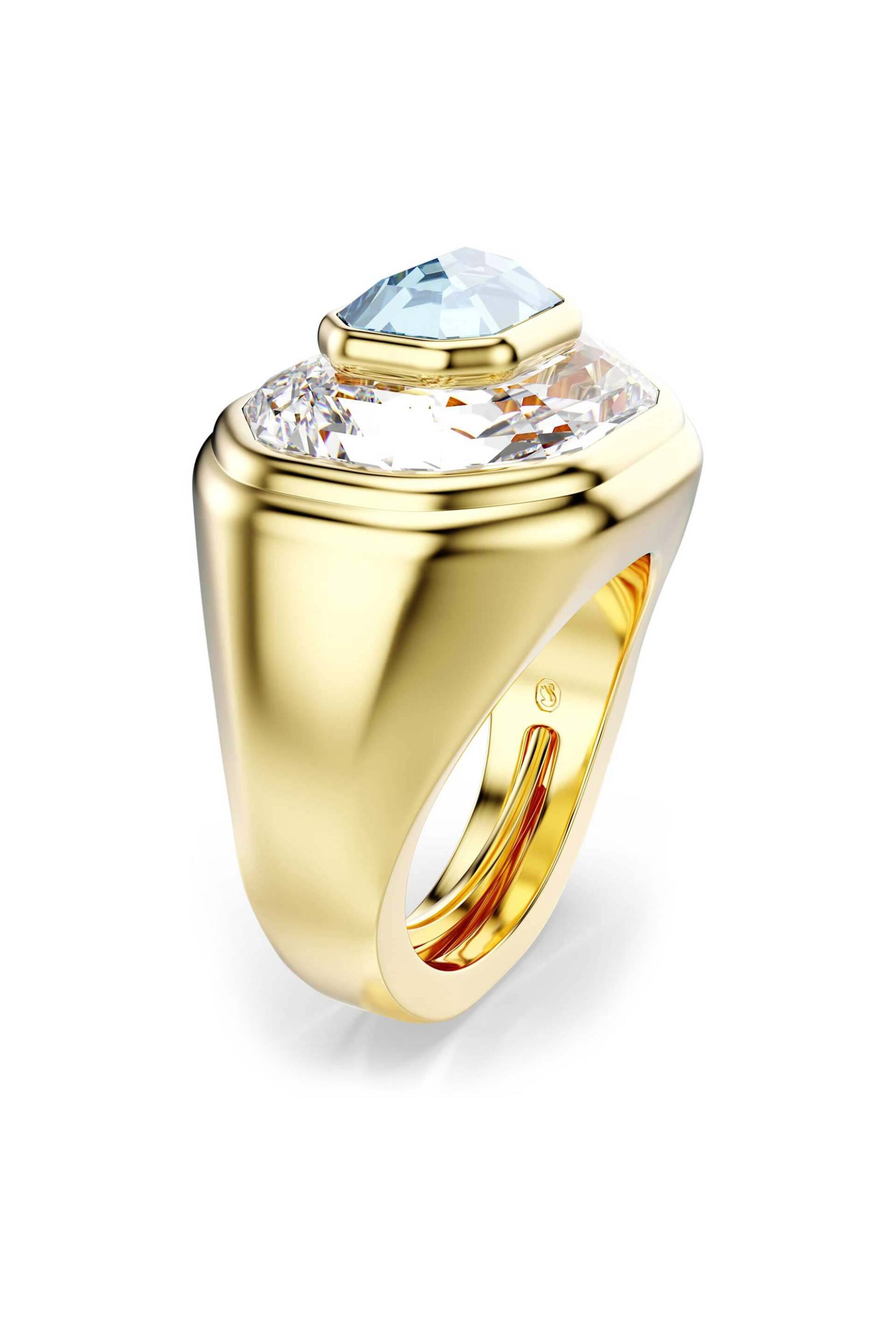 Swarovski γυναικείο δαχτυλίδι κοκτέιλ οκταγωνική κοπή, μπλε, επιμετάλλωση σε χρυσαφί τόνο "Chroma" (55-60) - 5710520