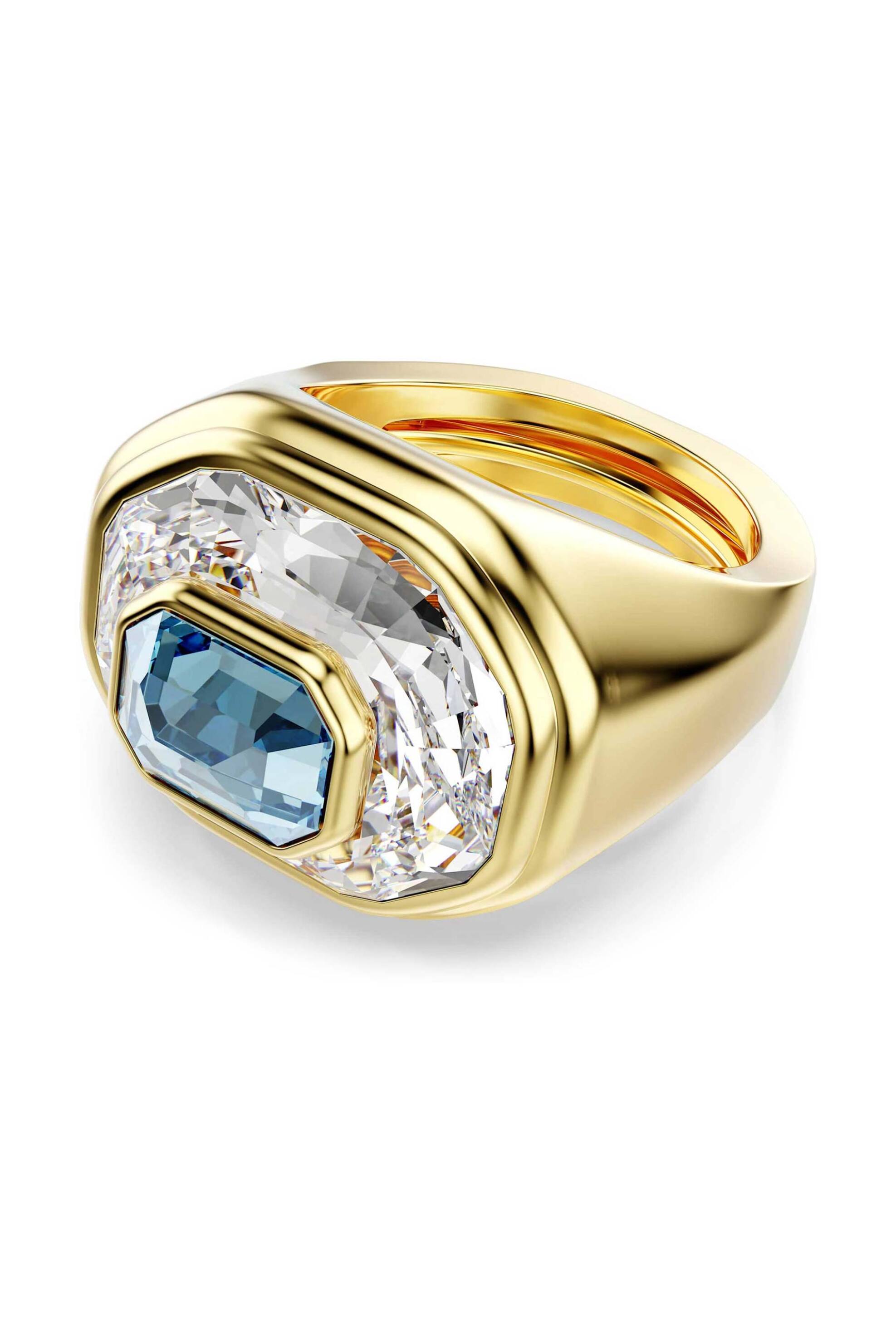 Swarovski γυναικείο δαχτυλίδι κοκτέιλ οκταγωνική κοπή, μπλε, επιμετάλλωση σε χρυσαφί τόνο 