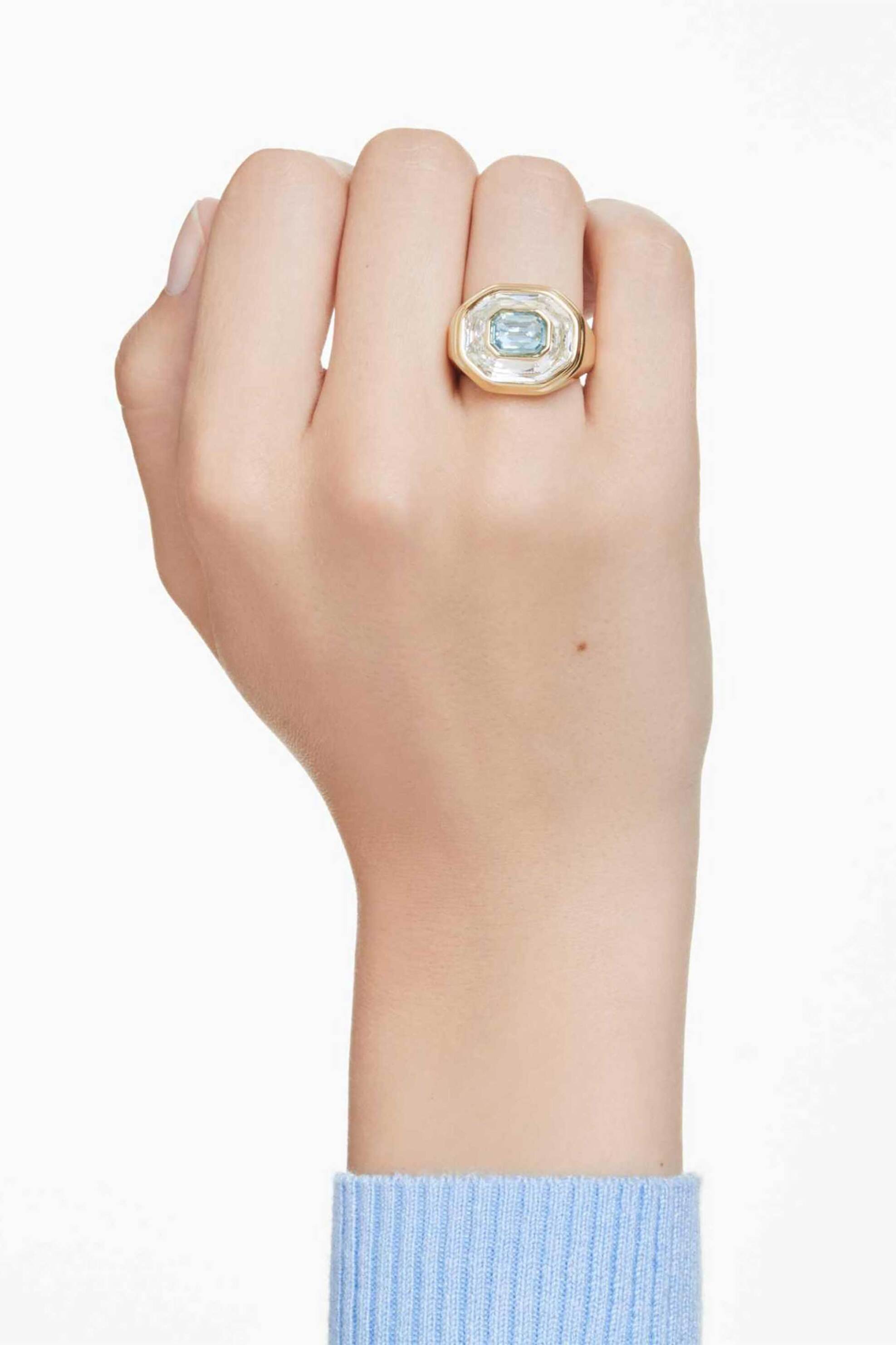 Swarovski Γυναικείο Δαχτυλίδι Κοκτέιλ Οκταγωνική Κοπή Μπλε Επιμετάλλωση σε Χρυσαφί Τόνο Chroma (55-60) - 5710520