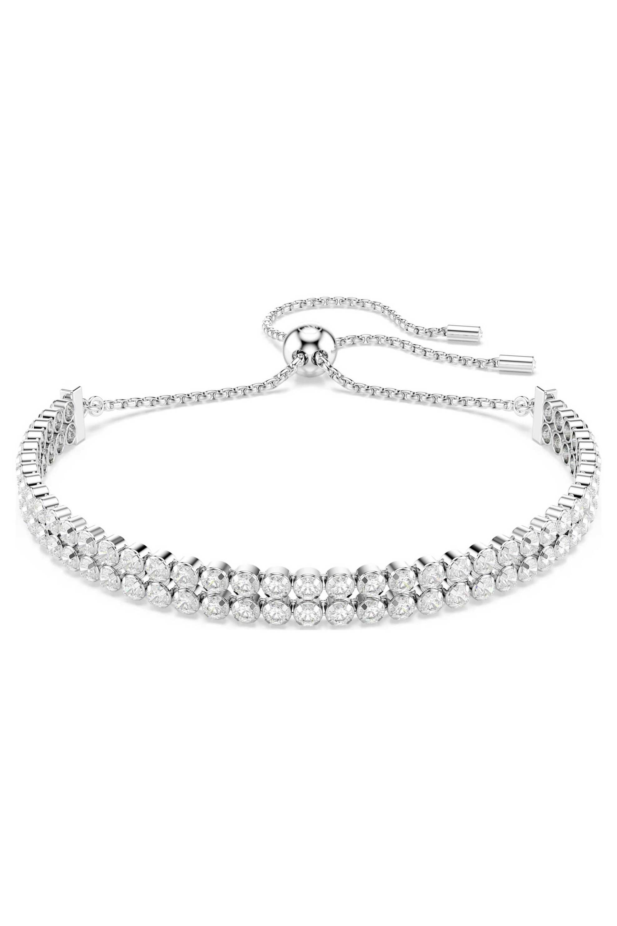 Swarovski γυναικείο βραχιόλι στρογγυλή κοπή, λευκό, επιμετάλλωση ροδίου "Matrix" - 5678252