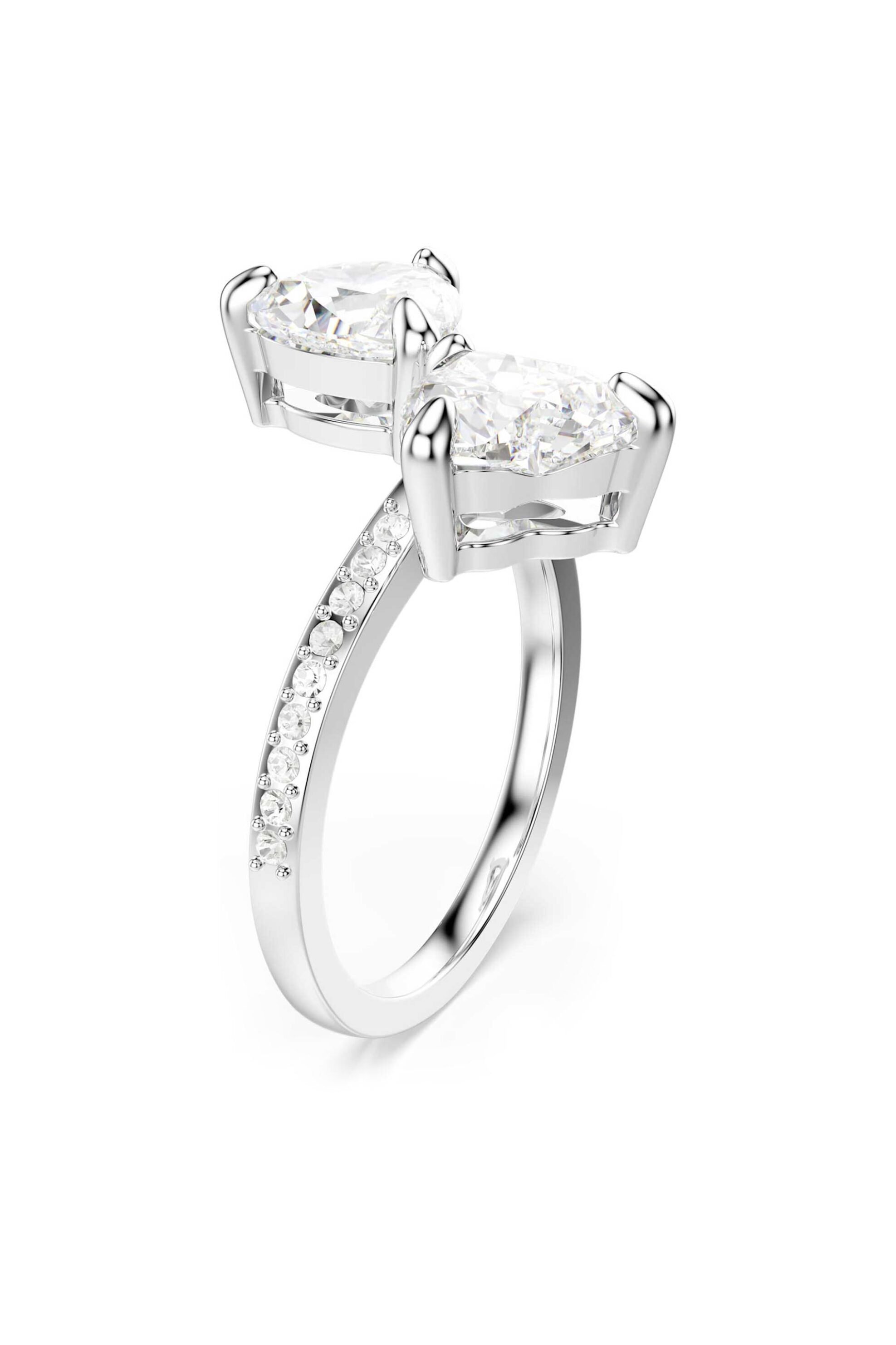  Swarovski γυναικείο ανοιχτό δαχτυλίδι κοπή heart, pavé, καρδιά, λευκό, φινίρισμα σε ασημένιο τόνο 