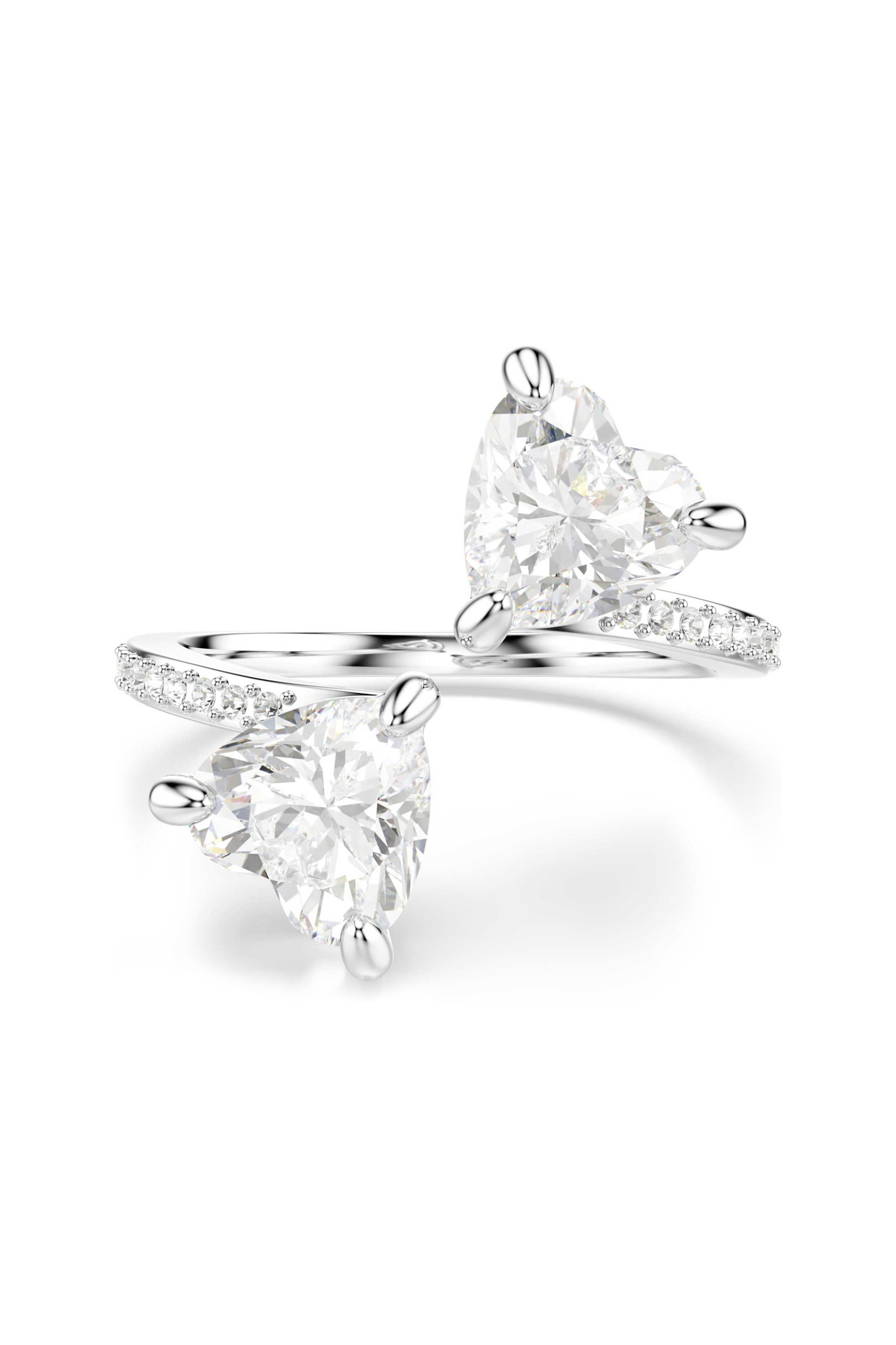 Swarovski γυναικείο ανοιχτό δαχτυλίδι κοπή heart, pavé, καρδιά, λευκό, φινίρισμα σε ασημένιο τόνο 