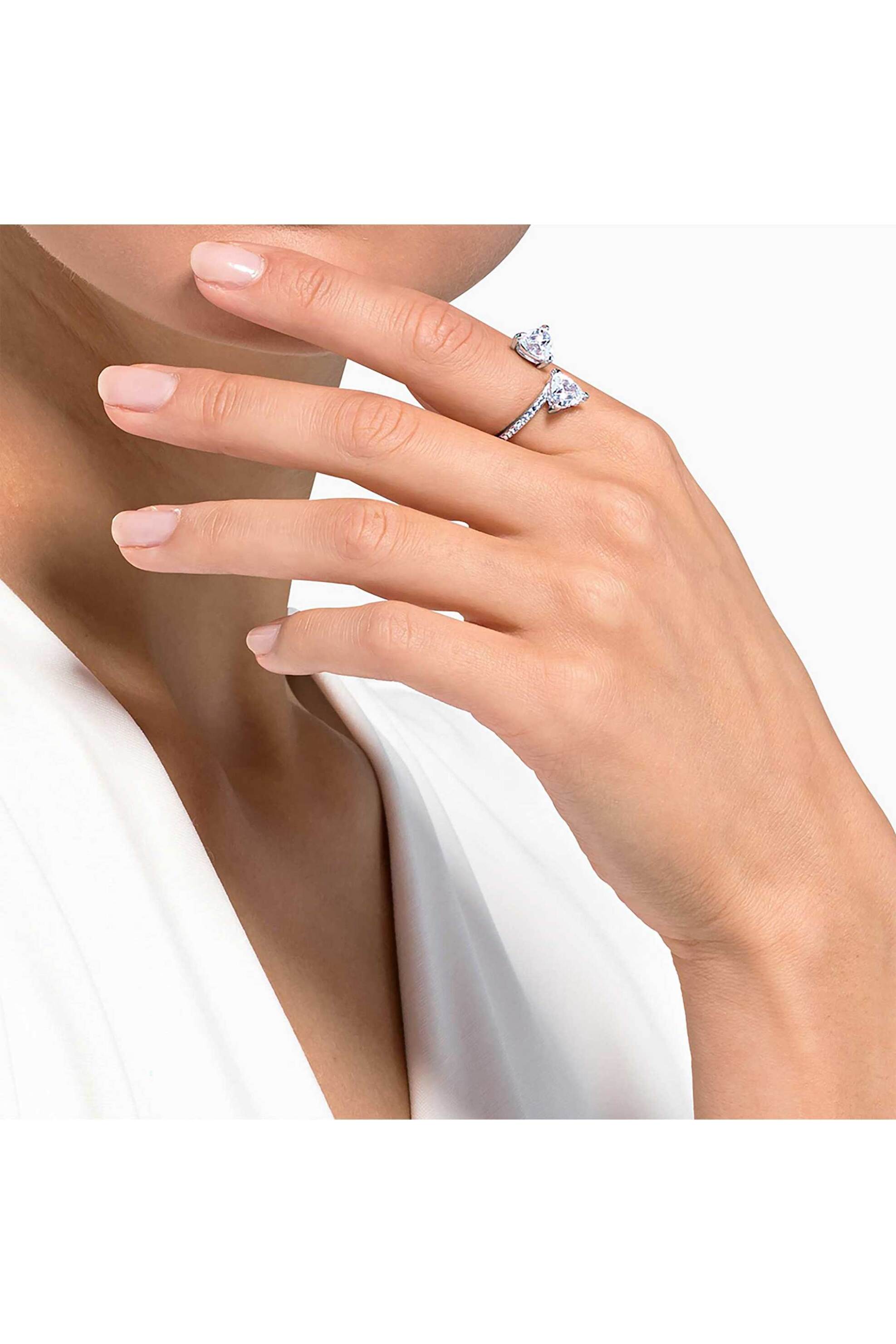 Swarovski Γυναικείο Ανοιχτό Δαχτυλίδι Κοπή Heart Pavé Καρδιά Λευκό Φινίρισμα σε Ασημένιο Τόνο Mesmera Attract (55) - 5705591
