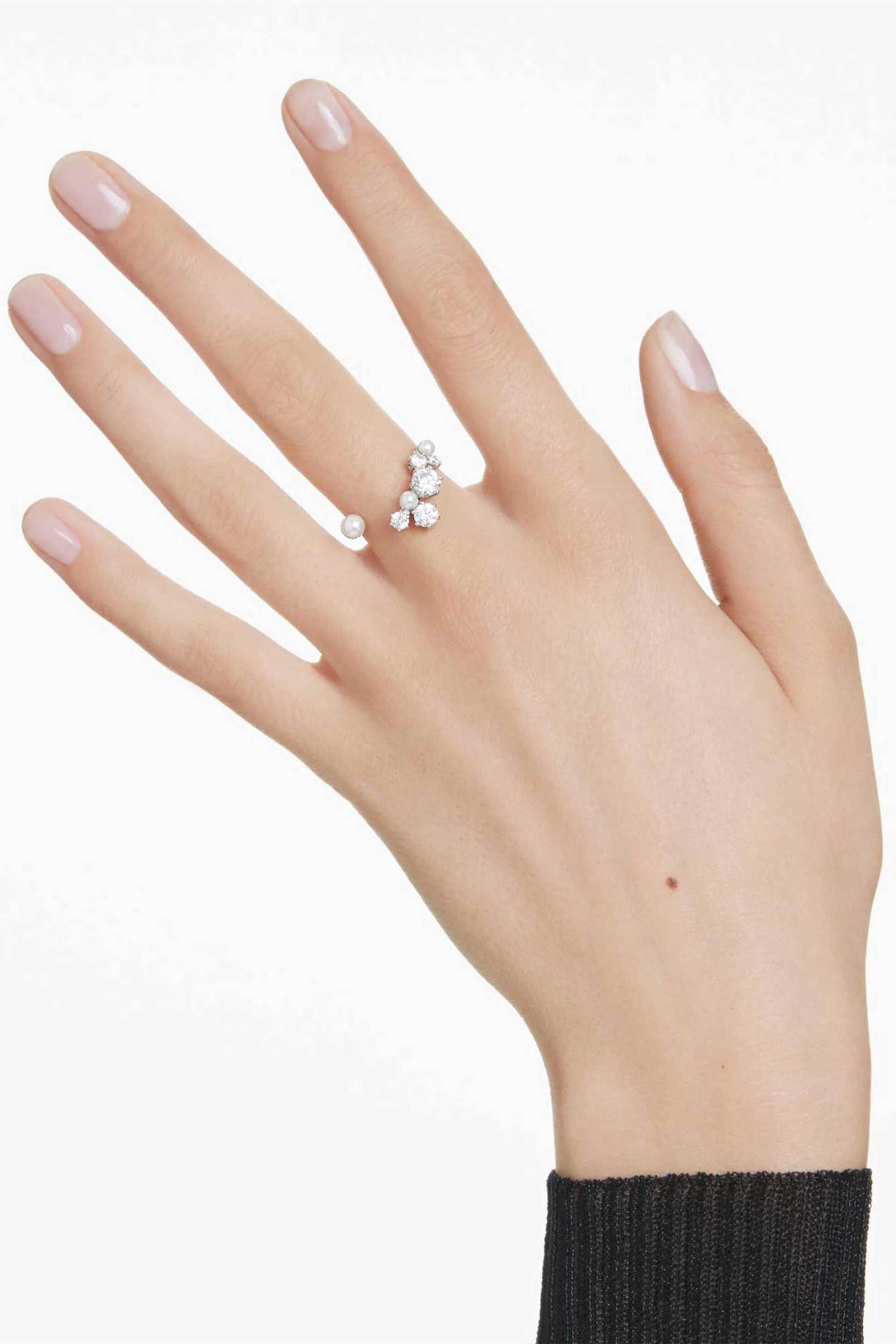Swarovski Γυναικείο Ανοιχτό Δαχτυλίδι Crystal Pearl Στρογγυλές Κοπές Λευκό Επιμετάλλωση Ροδίου Constella (58) - 5705600