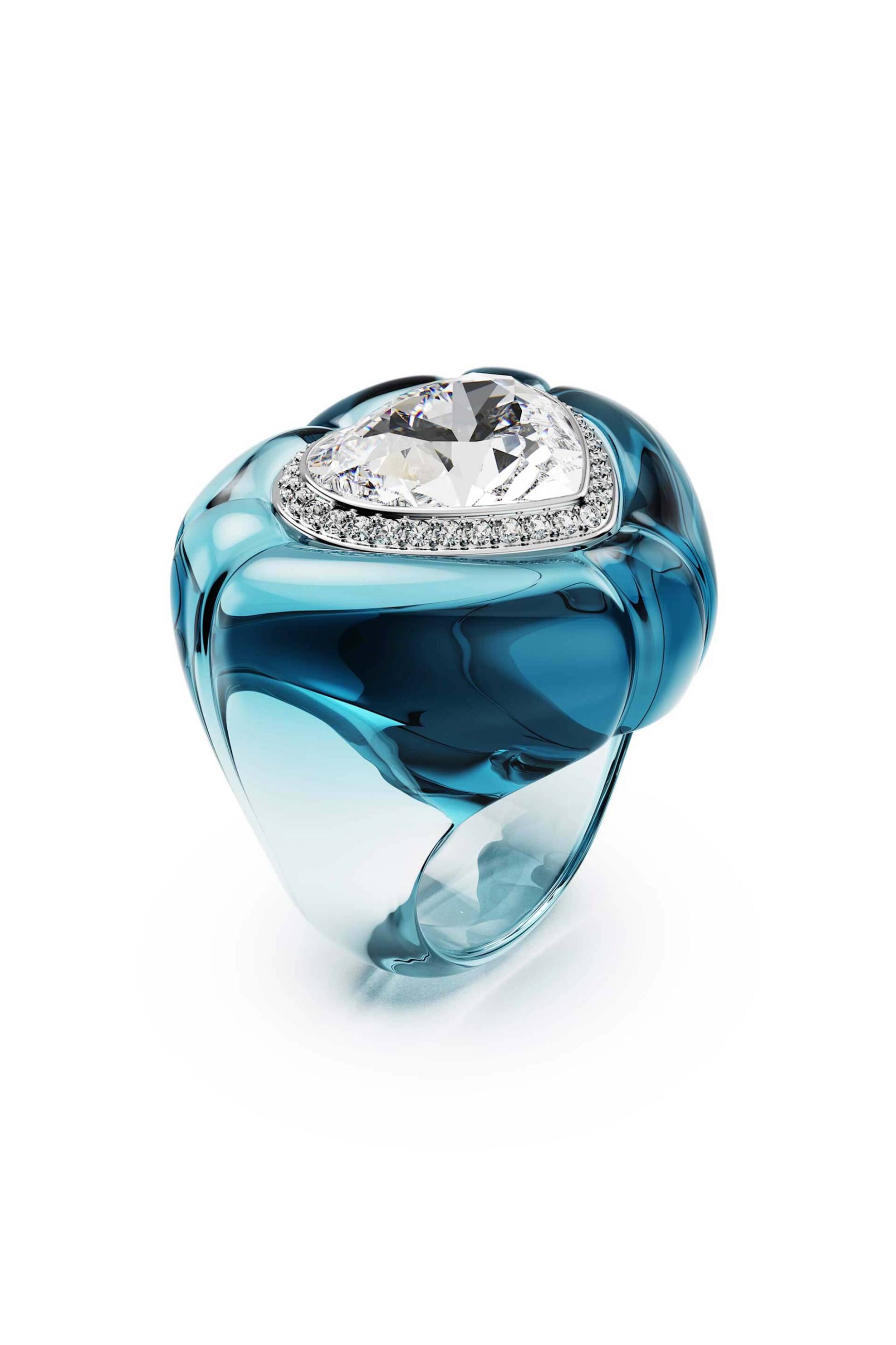 Swarovski γυναικείο δαχτυλίδι κοκτέιλ κοπή heart, pavé, καρδιά, μπλε "Dulcis" (55) - 5709965
