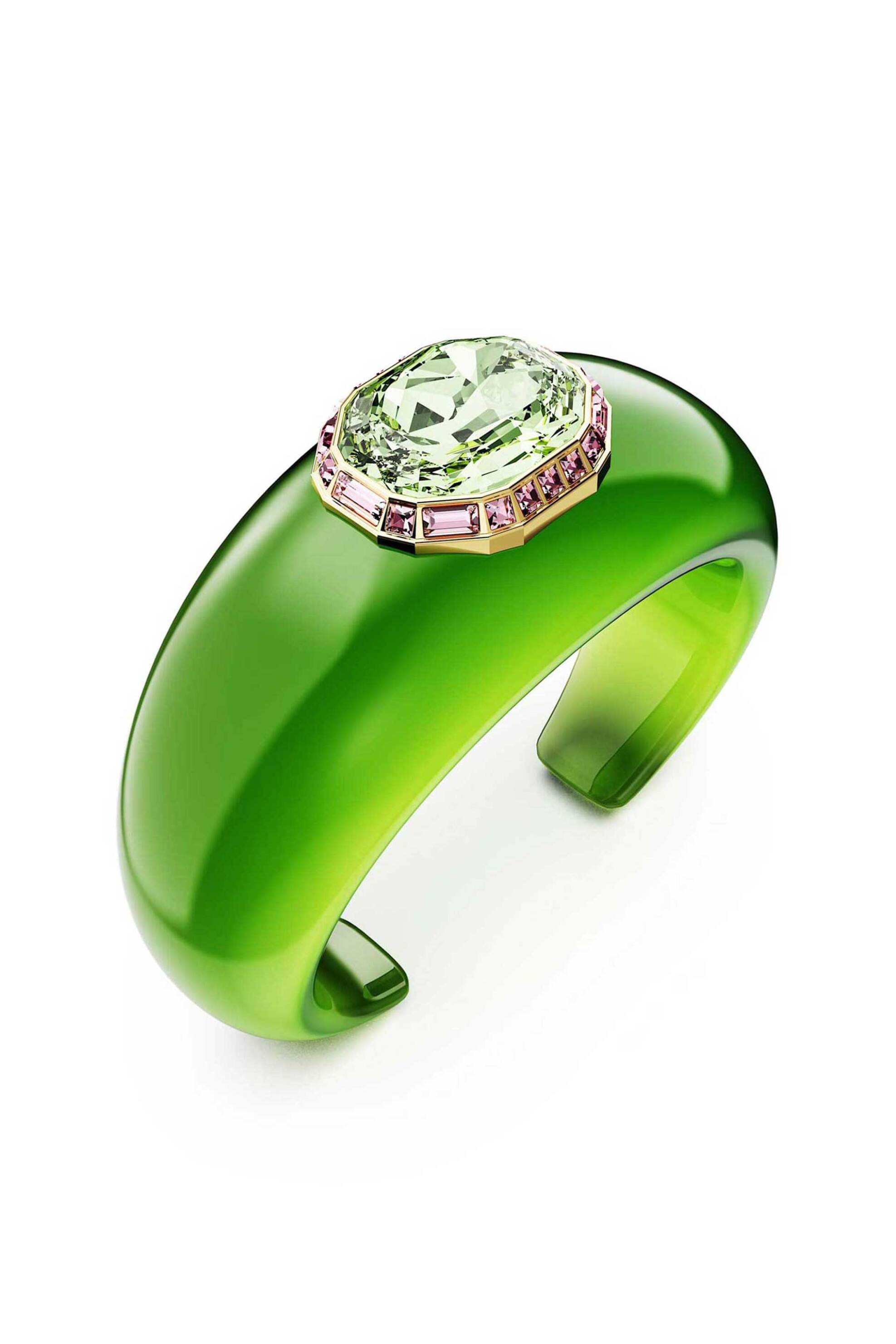 Swarovski γυναικεία χειροπέδα οκταγωνική κοπή, πράσινο, επιμετάλλωση σε χρυσαφί τόνο 