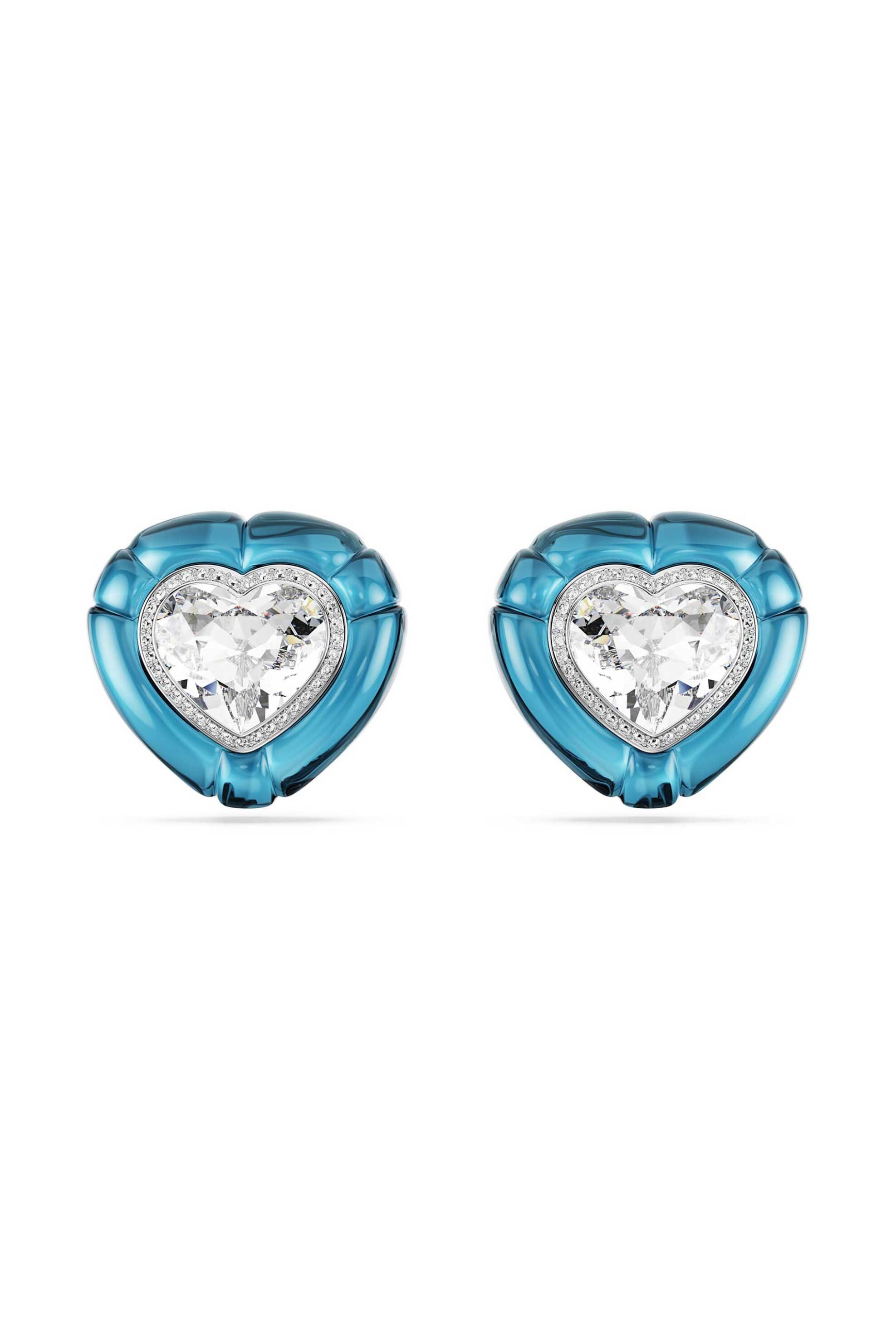  Swarovski γυναικεία σκουλαρίκια με κλιπ κοπή heart, pavé, καρδιά, μπλε, επιμετάλλωση ροδίου 