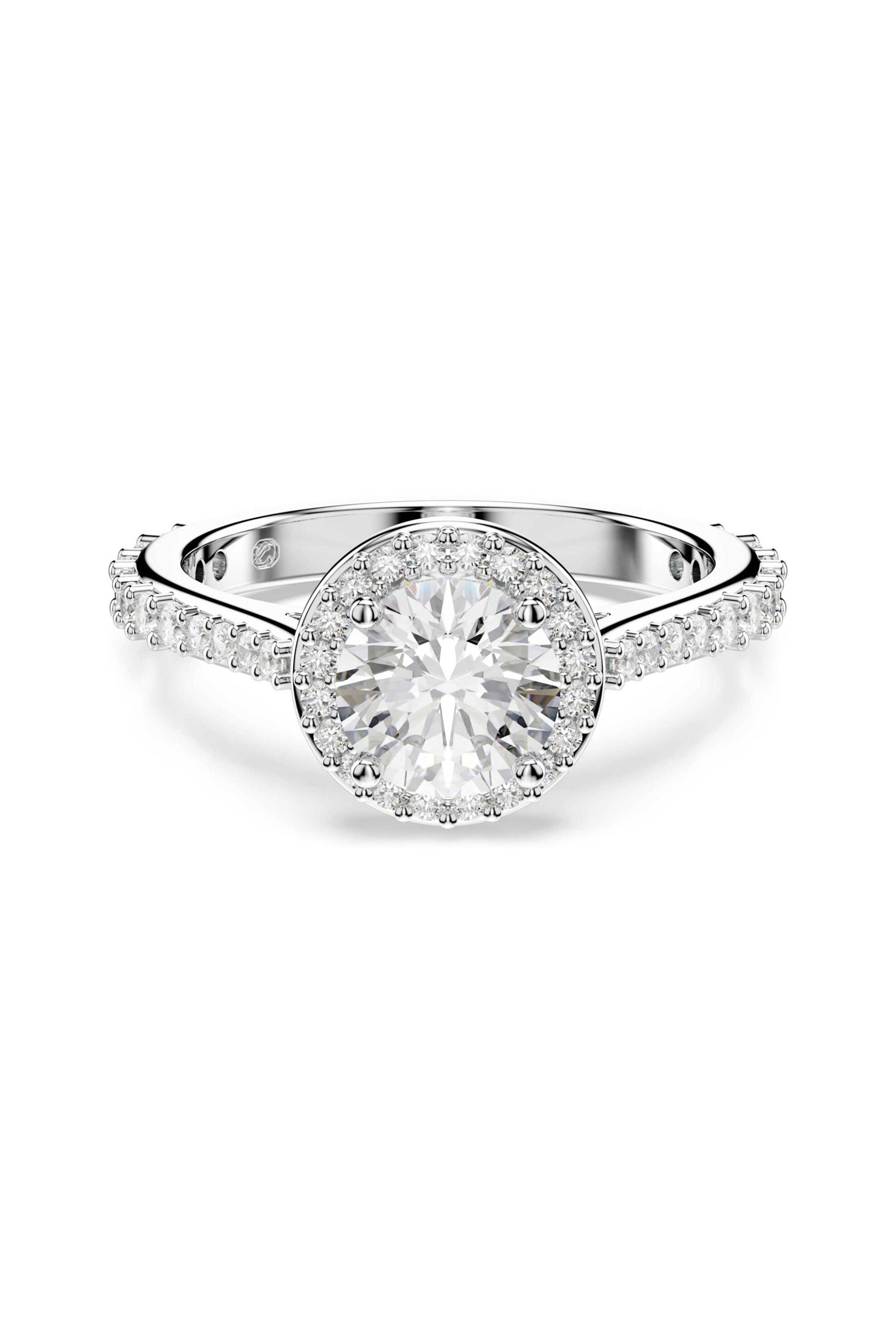 Swarovski γυναικείο δαχτυλίδι στρογγυλή κοπή, λευκό, φινίρισμα σε ασημένιο τόνο "Una Angelic" (55) - 5717929 φωτογραφία