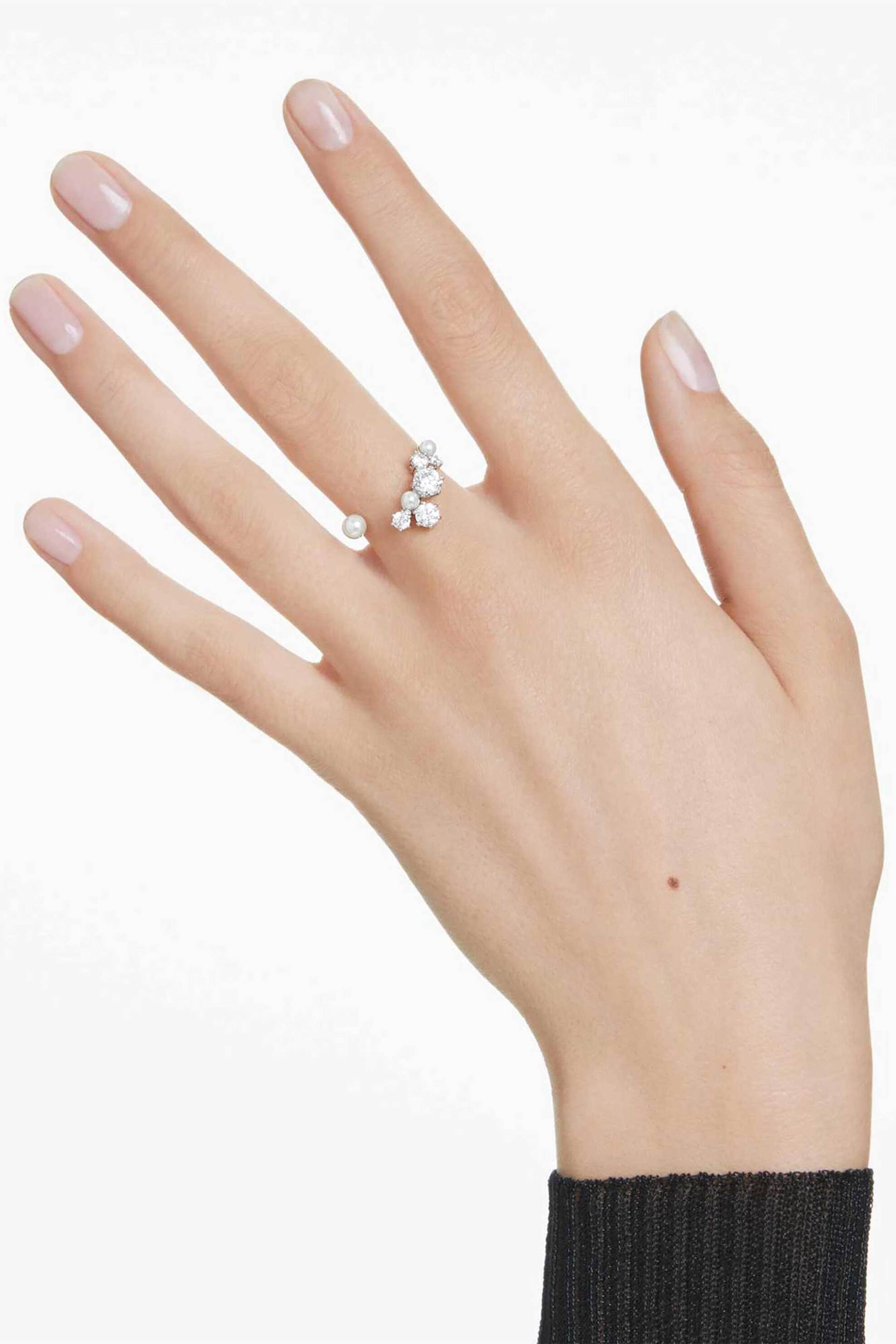 Swarovski Γυναικείο Ανοιχτό Δαχτυλίδι Crystal Pearl Στρογγυλές Κοπές Λευκό Επιμετάλλωση Ροδίου Constella (52) - 5705598