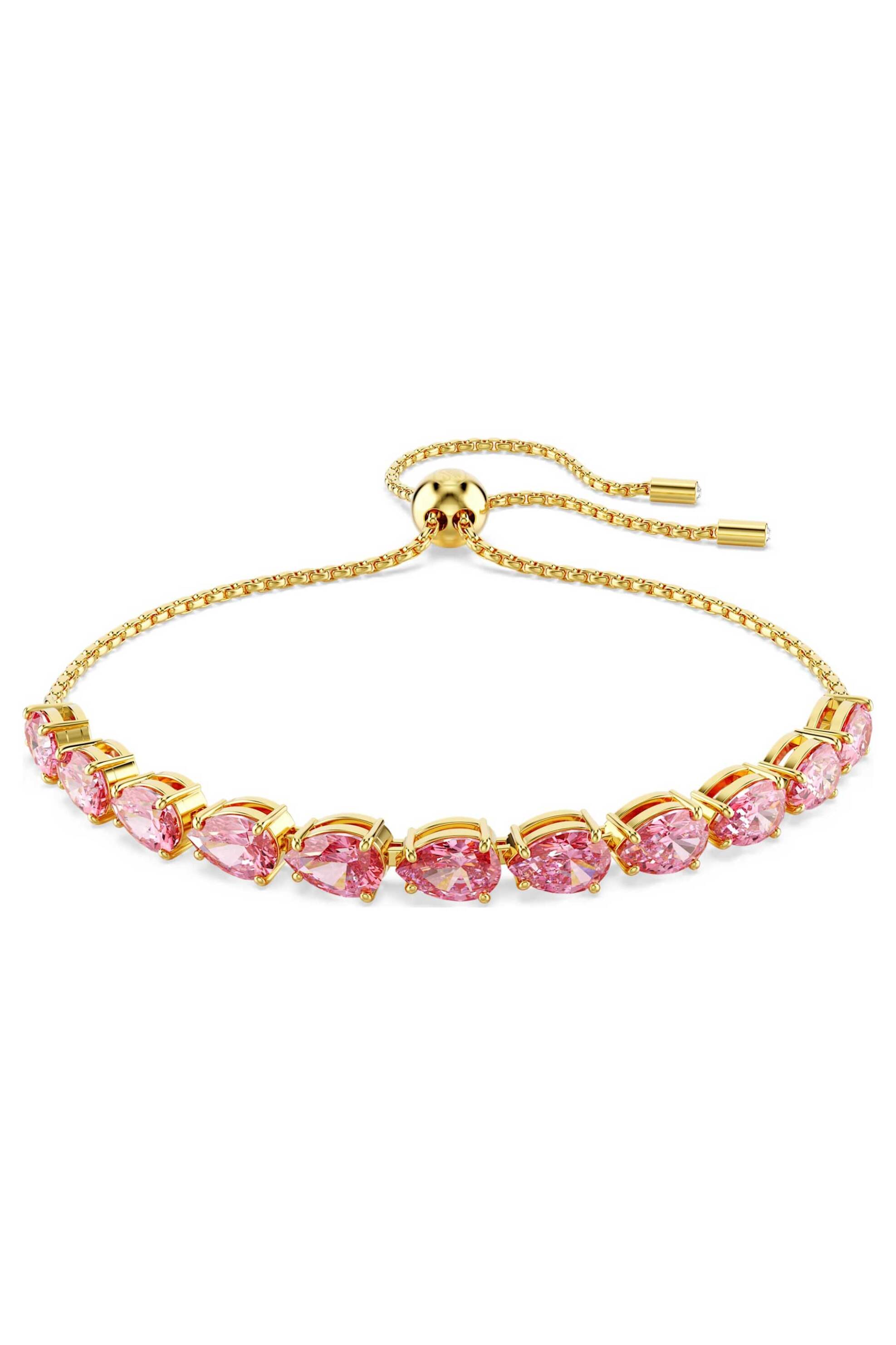 Swarovski γυναικείο βραχιόλι κοπή pear, ροζ, επιμετάλλωση σε χρυσαφί τόνο "Matrix" - 5707187