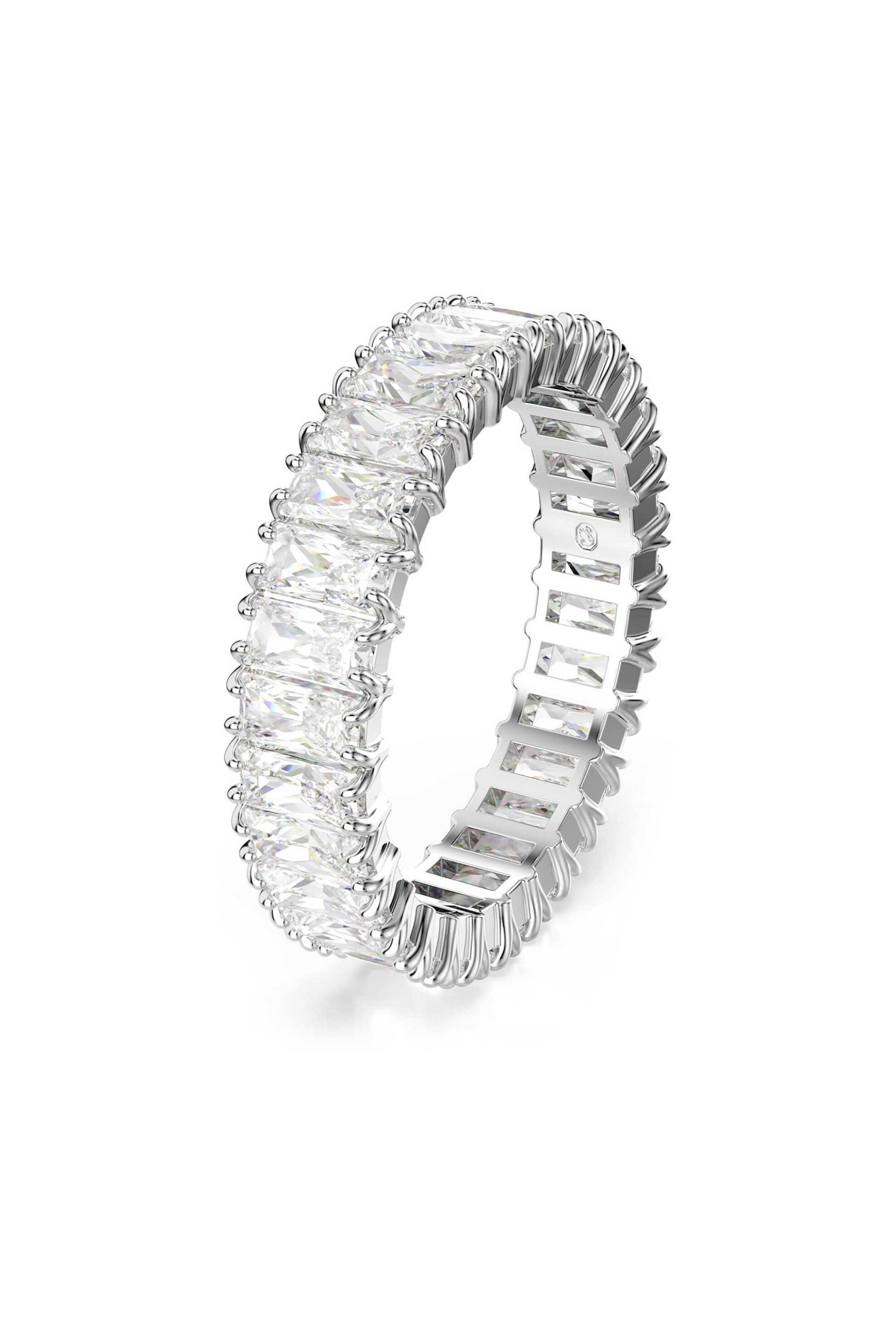 Swarovski γυναικείο δαχτυλίδι κοπή baguette, λευκό, φινίρισμα σε ασημένιο τόνο "Matrix" (58) - 5714332