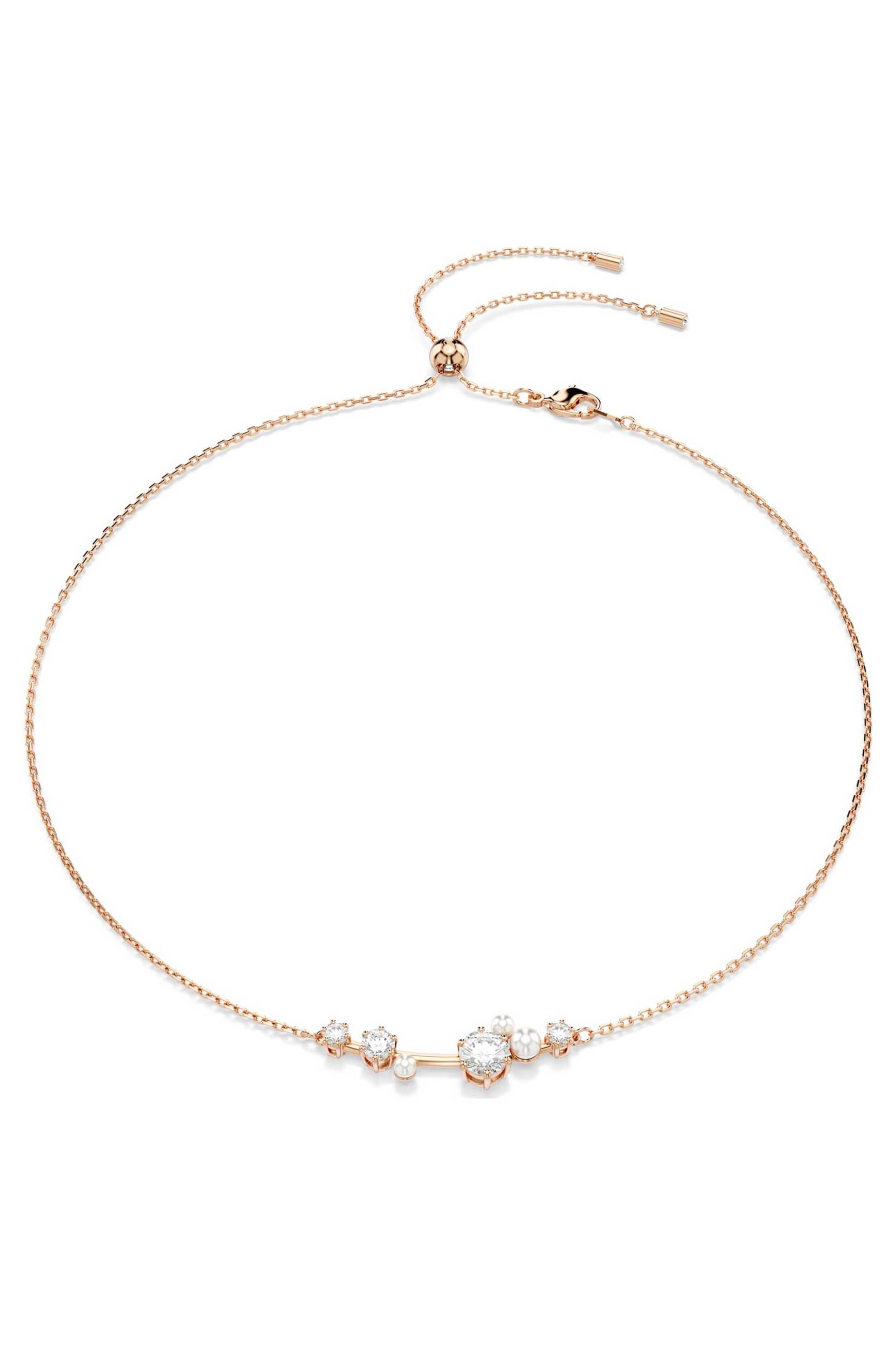 Swarovski γυναικείο κολιέ crystal pearl, στρογγυλές κοπές, λευκό, επιμετάλλωση σε ροζ χρυσαφί τόνο "Constella" - 5729504