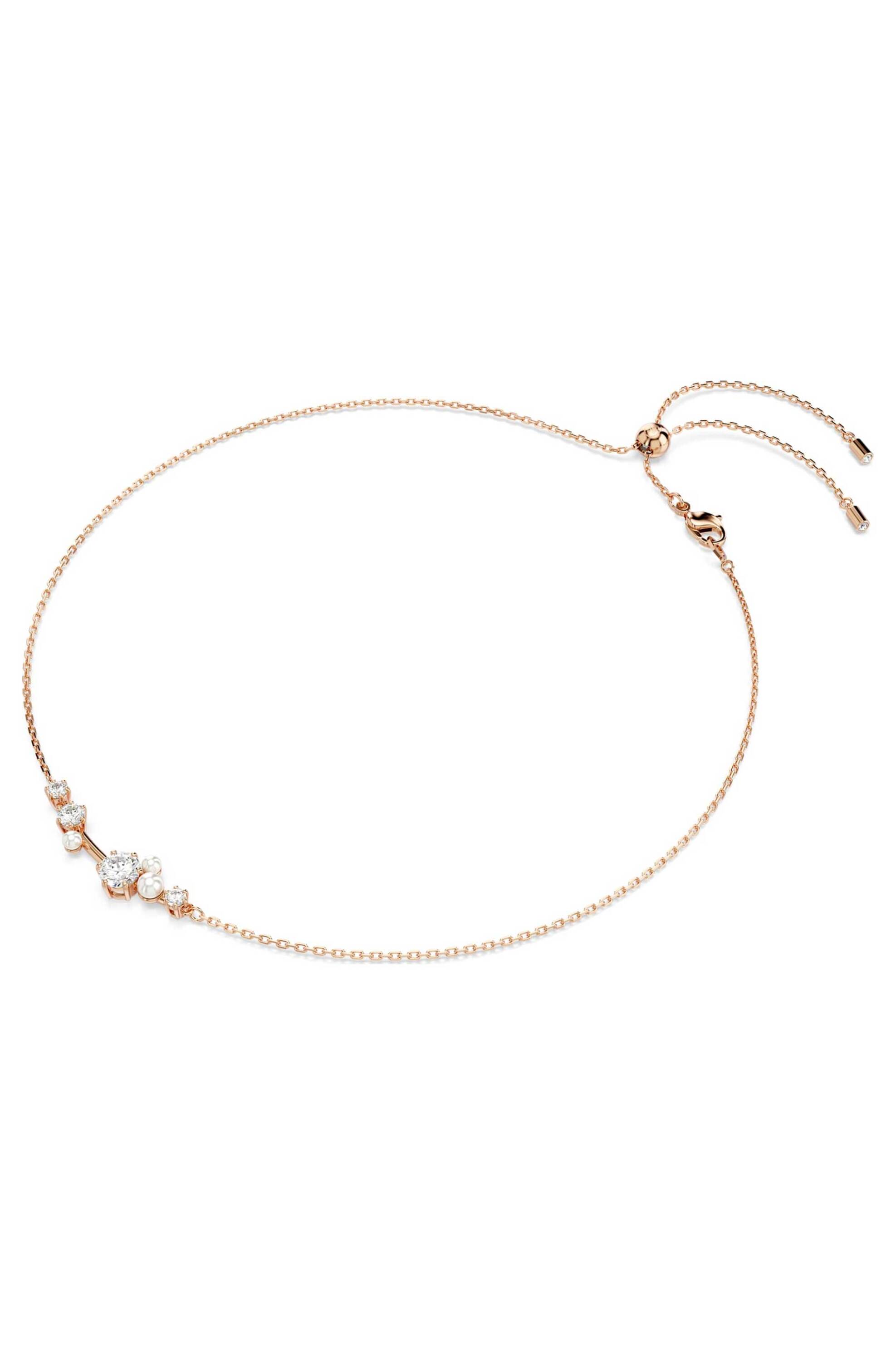 Swarovski γυναικείο κολιέ crystal pearl, στρογγυλές κοπές, λευκό, επιμετάλλωση σε ροζ χρυσαφί τόνο 