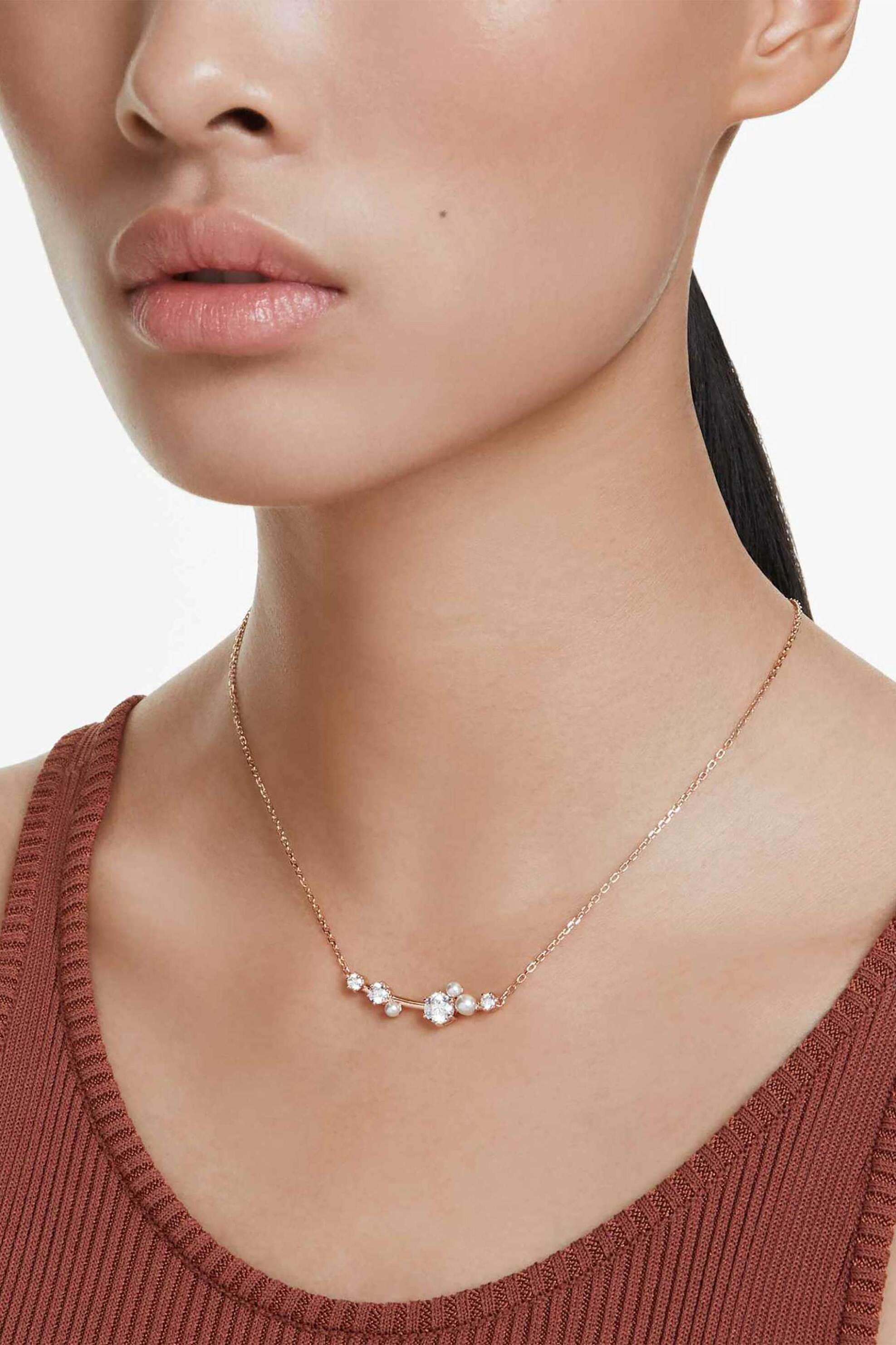 Swarovski Γυναικείο Κολιέ Crystal Pearl Στρογγυλές Κοπές Λευκό Επιμετάλλωση σε Ροζ Χρυσαφί Τόνο Constella - 5729504