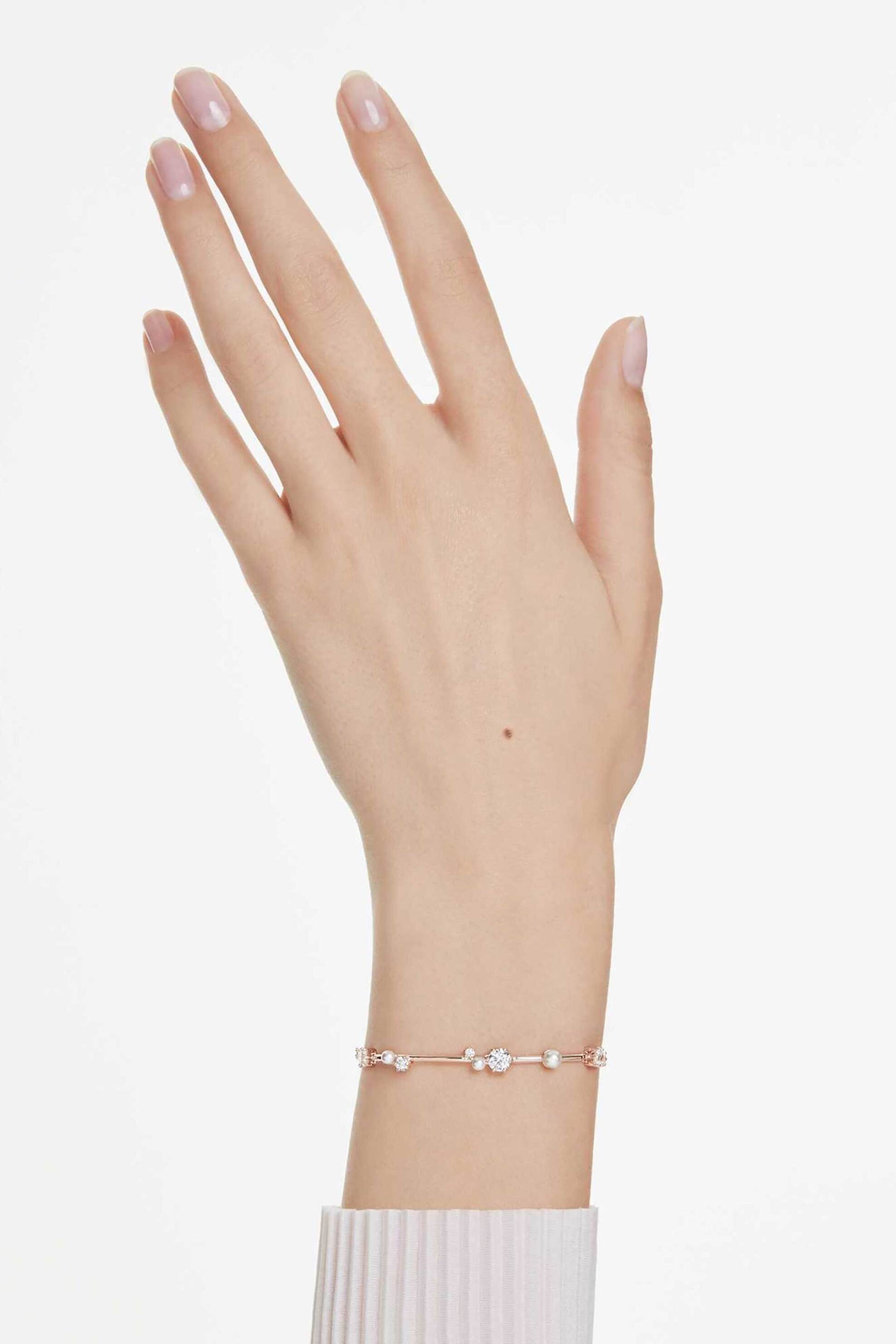Swarovski Γυναικείο Βραχιόλι Crystal Pearl Στρογγυλές Κοπές Λευκό Επιμετάλλωση σε Ροζ Χρυσαφί Τόνο Constella - 5729505
