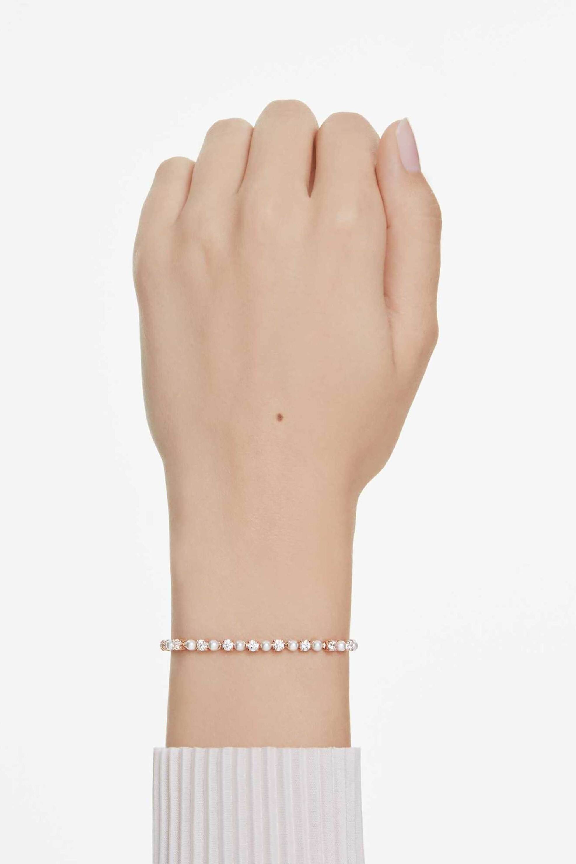 Swarovski Γυναικείο Βραχιόλι Crystal Pearl Στρογγυλές Κοπές Λευκό Επιμετάλλωση σε Ροζ Χρυσαφί Τόνο Matrix - 5729506