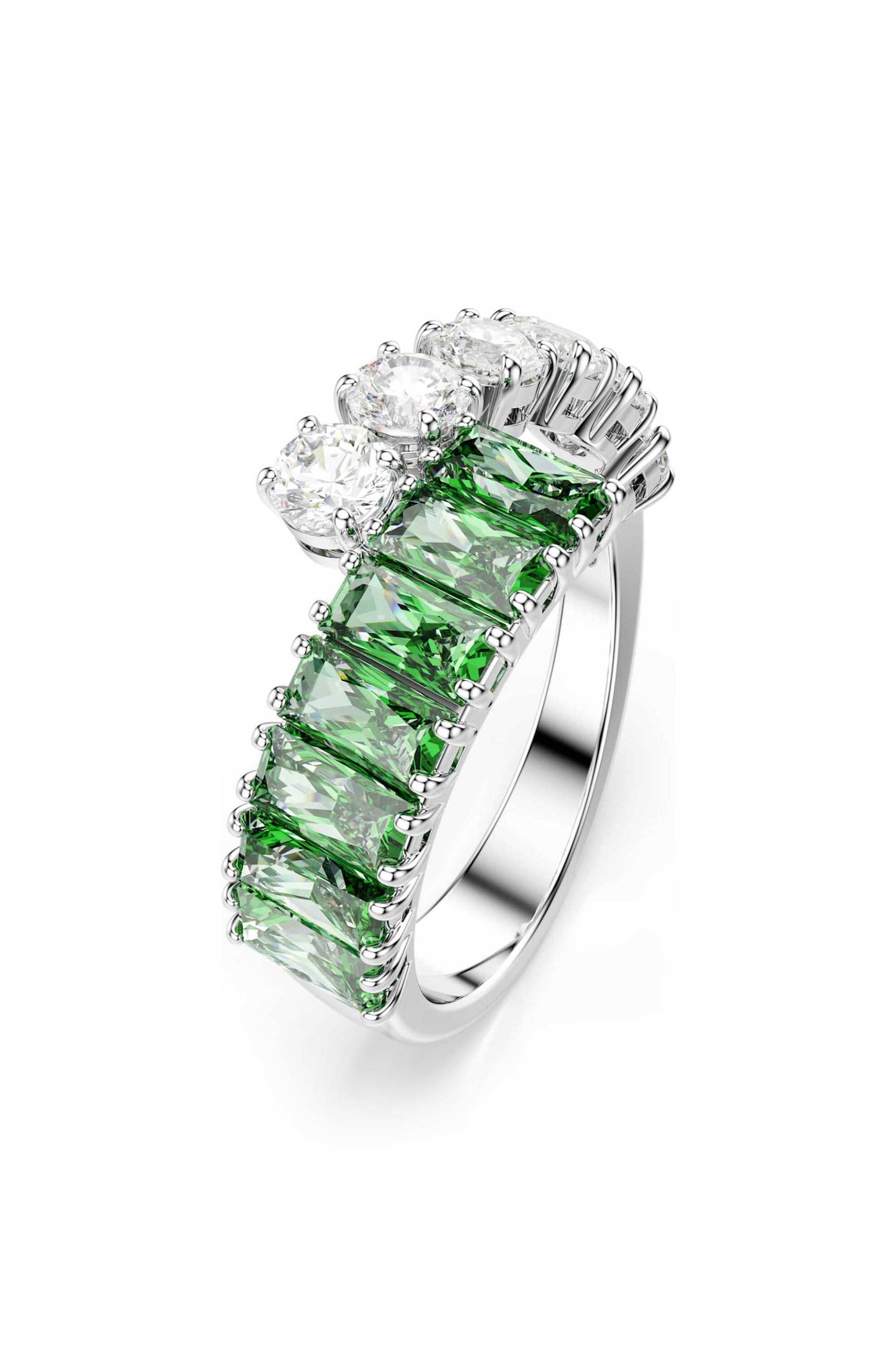 Swarovski γυναικείο δαχτυλίδι μίξη κοπών, πράσινο, επιμετάλλωση ροδίου "Matrix" (52) - 5722455