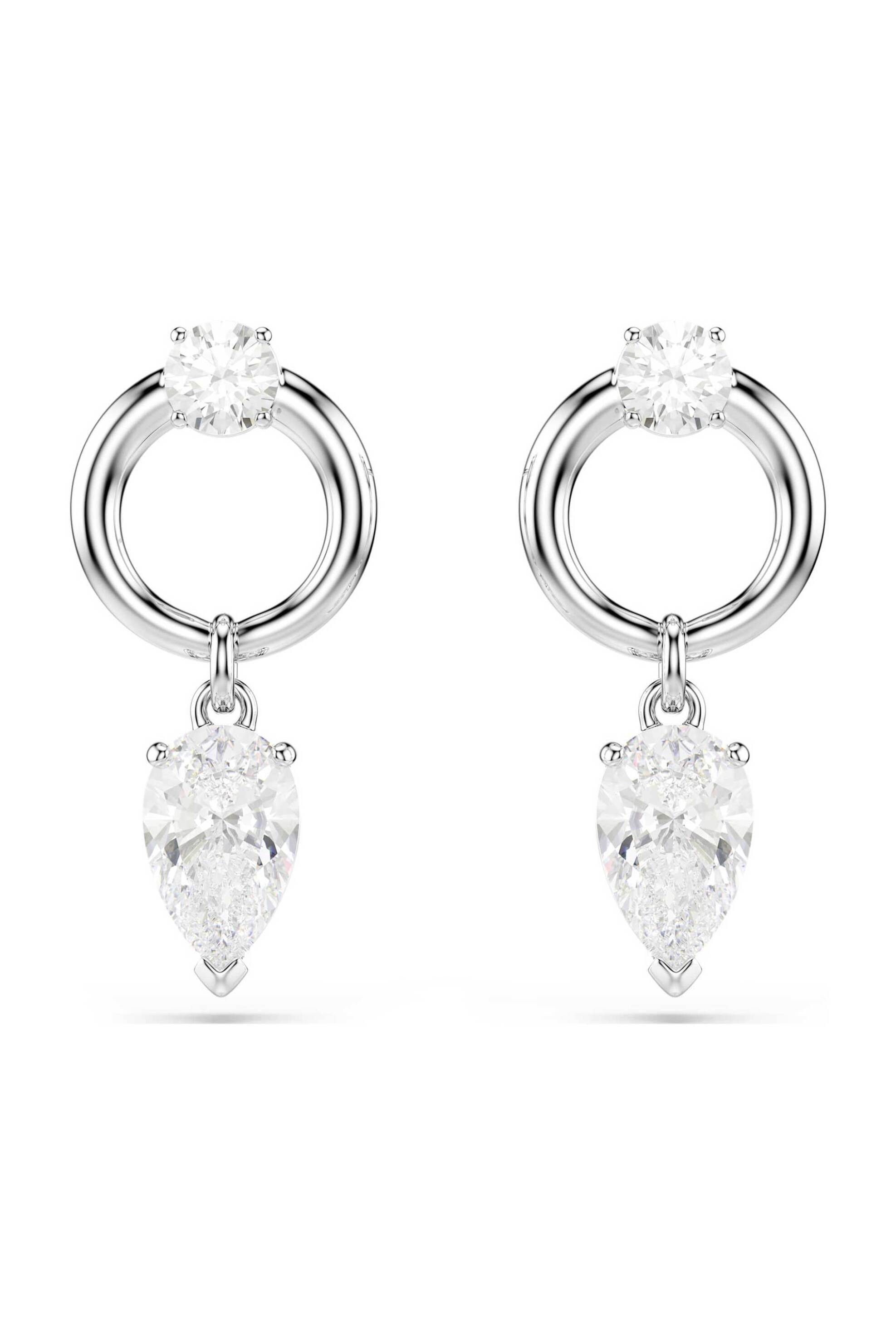 Swarovski γυναικεία σκουλαρίκια-σταγόνα μίξη κοπών, λευκά, επιμετάλλωση ροδίου "Mesmera" - 5723177