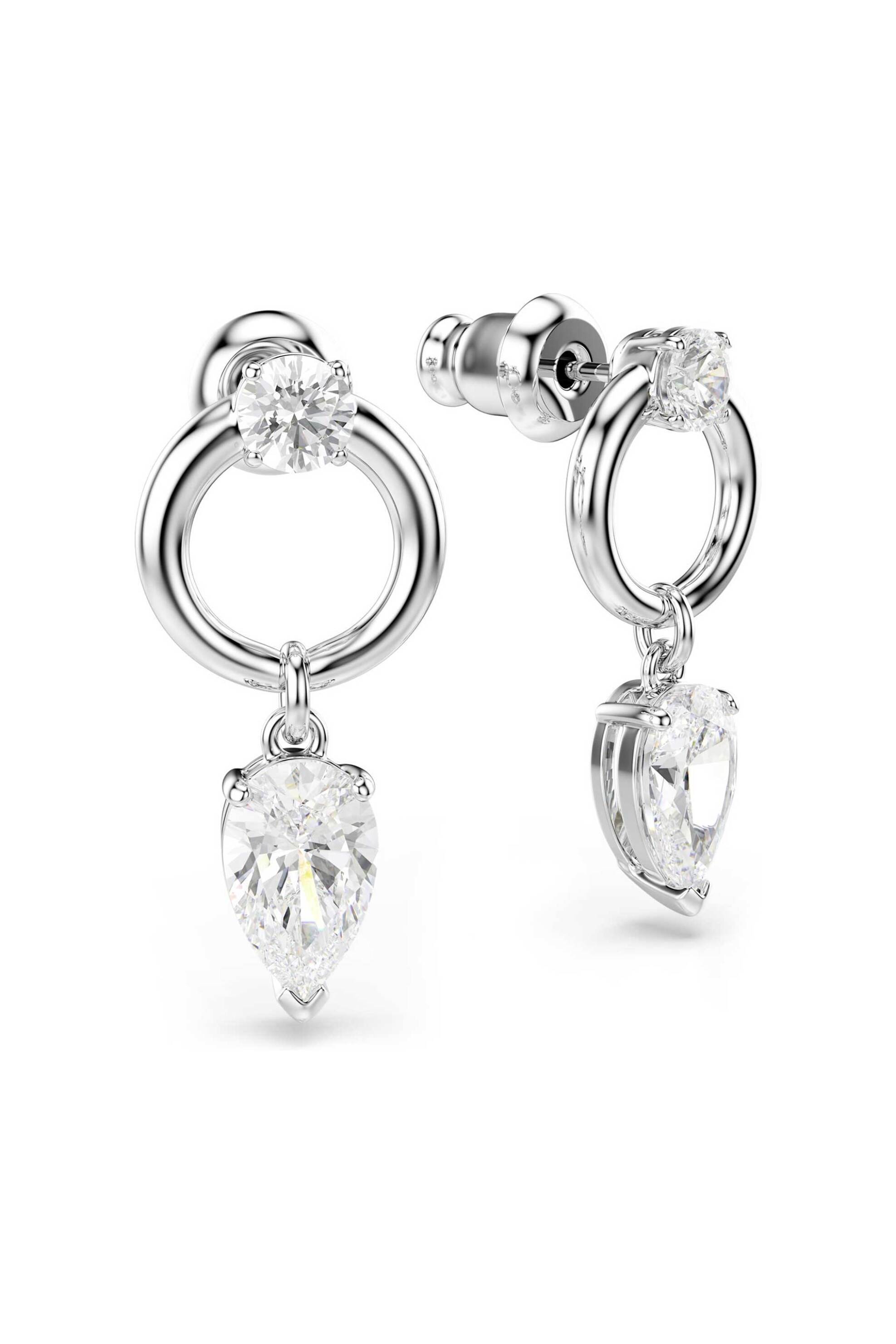 SWAROVSKI Swarovski γυναικεία σκουλαρίκια-σταγόνα μίξη κοπών, λευκά, επιμετάλλωση ροδίου "Mesmera" - 5723177 - 2