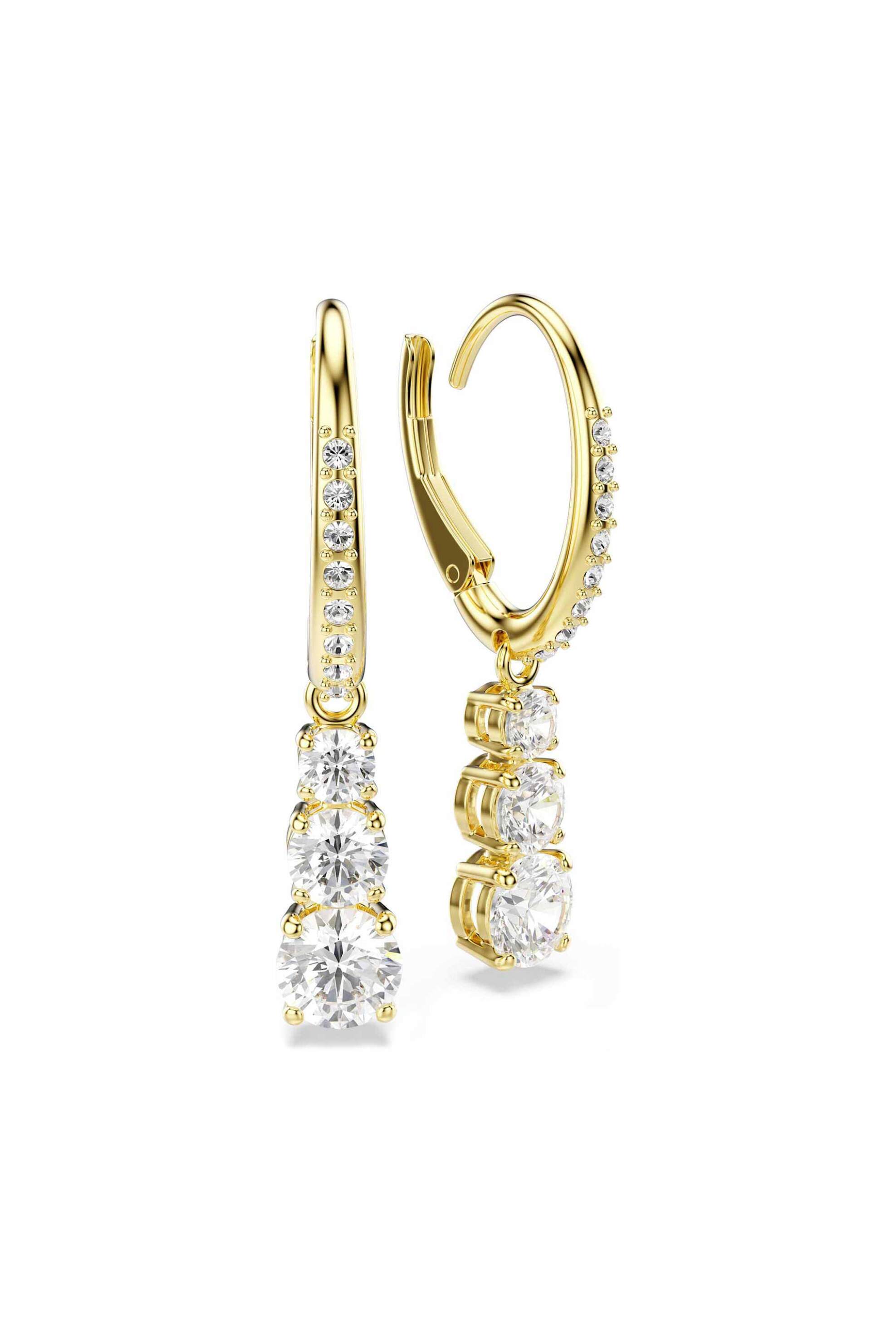 Swarovski γυναικείοι κρίκοι στρογγυλή κοπή, λευκά, επιμετάλλωση σε χρυσαφί τόνο 