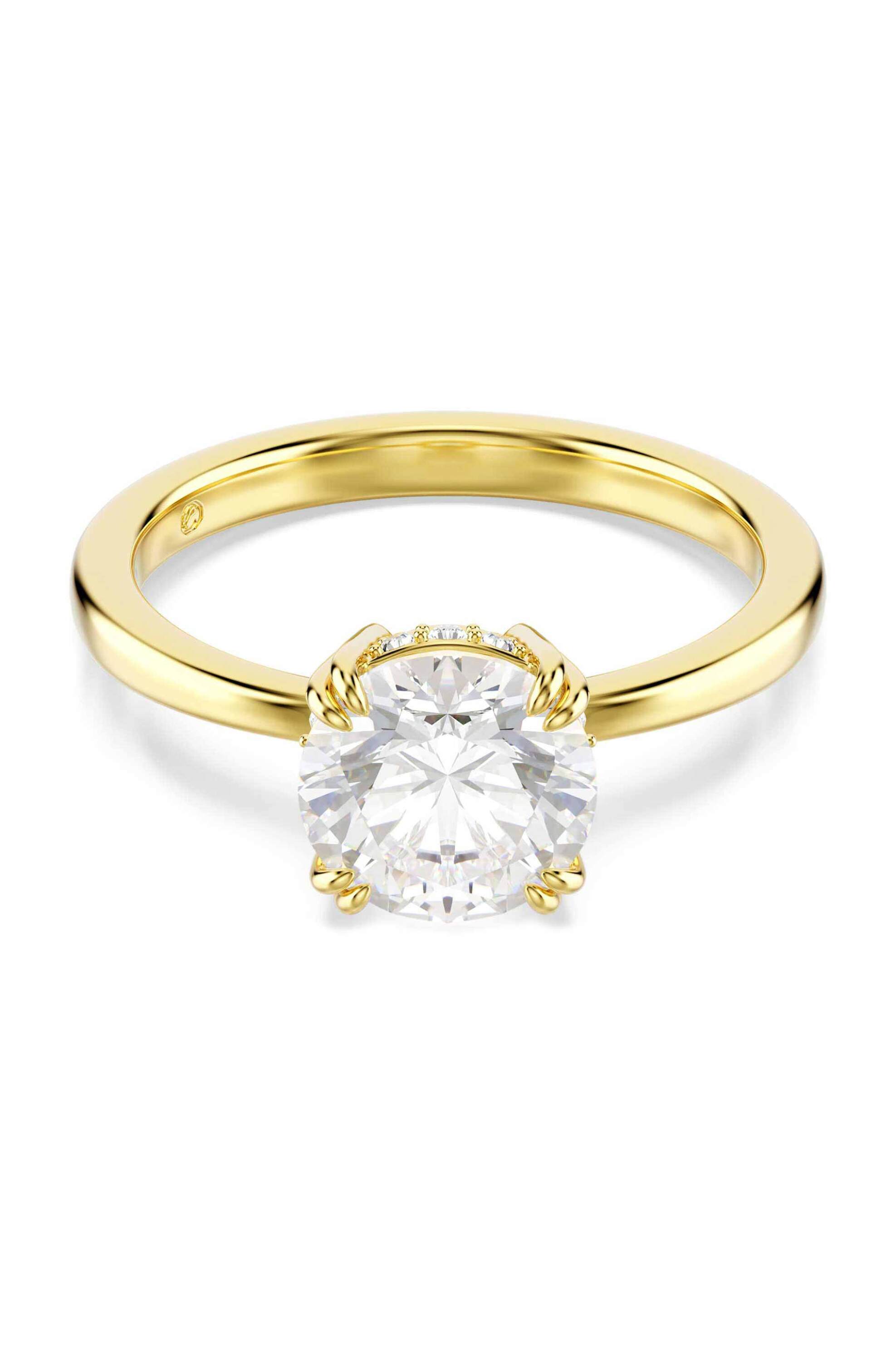 Swarovski γυναικείο δαχτυλίδι κοκτέιλ στρογγυλή κοπή, λευκό, επιμετάλλωση σε χρυσαφί τόνο 
