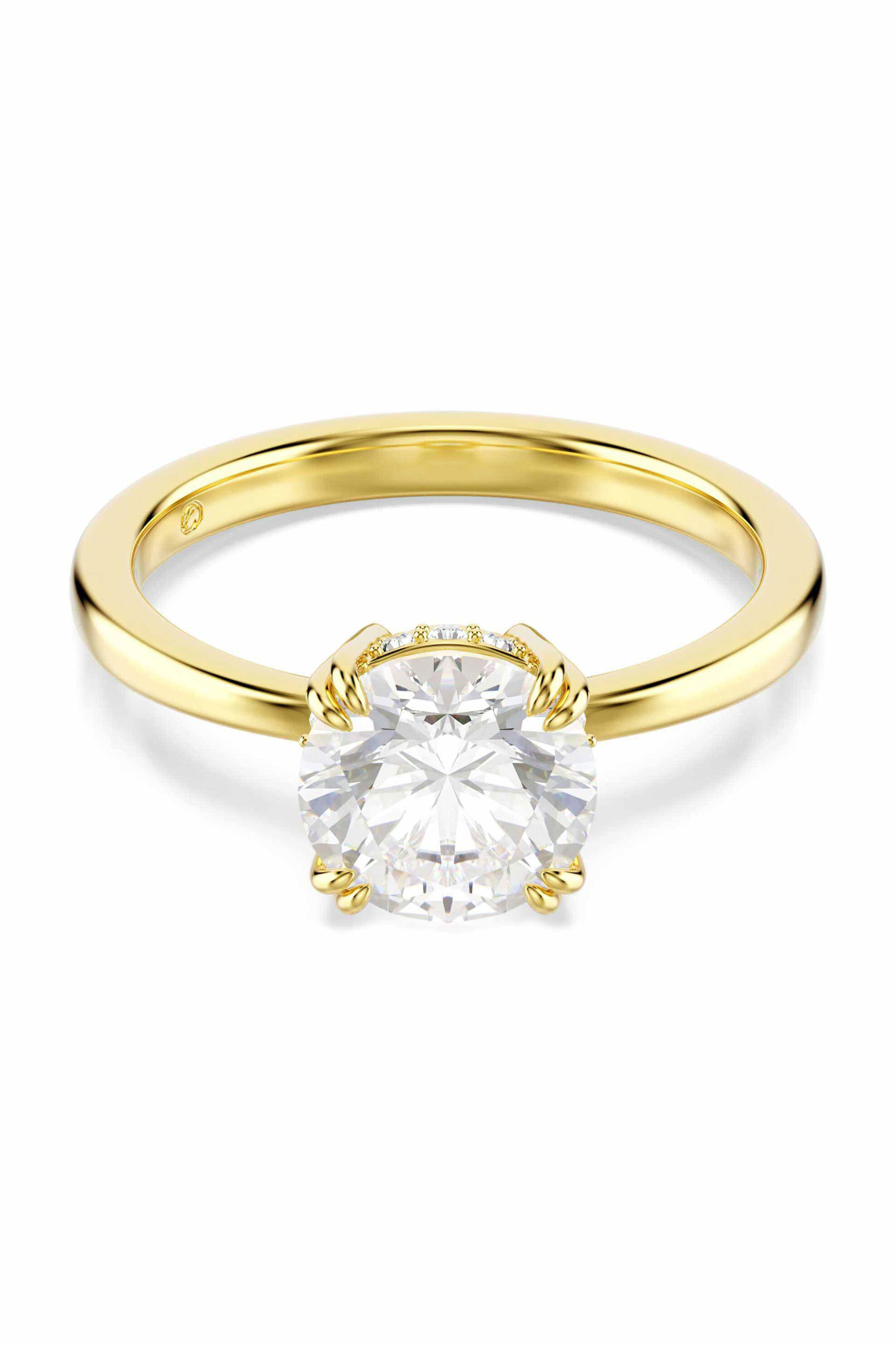 Swarovski γυναικείο δαχτυλίδι κοκτέιλ στρογγυλή κοπή, λευκό, επιμετάλλωση σε χρυσαφί τόνο 