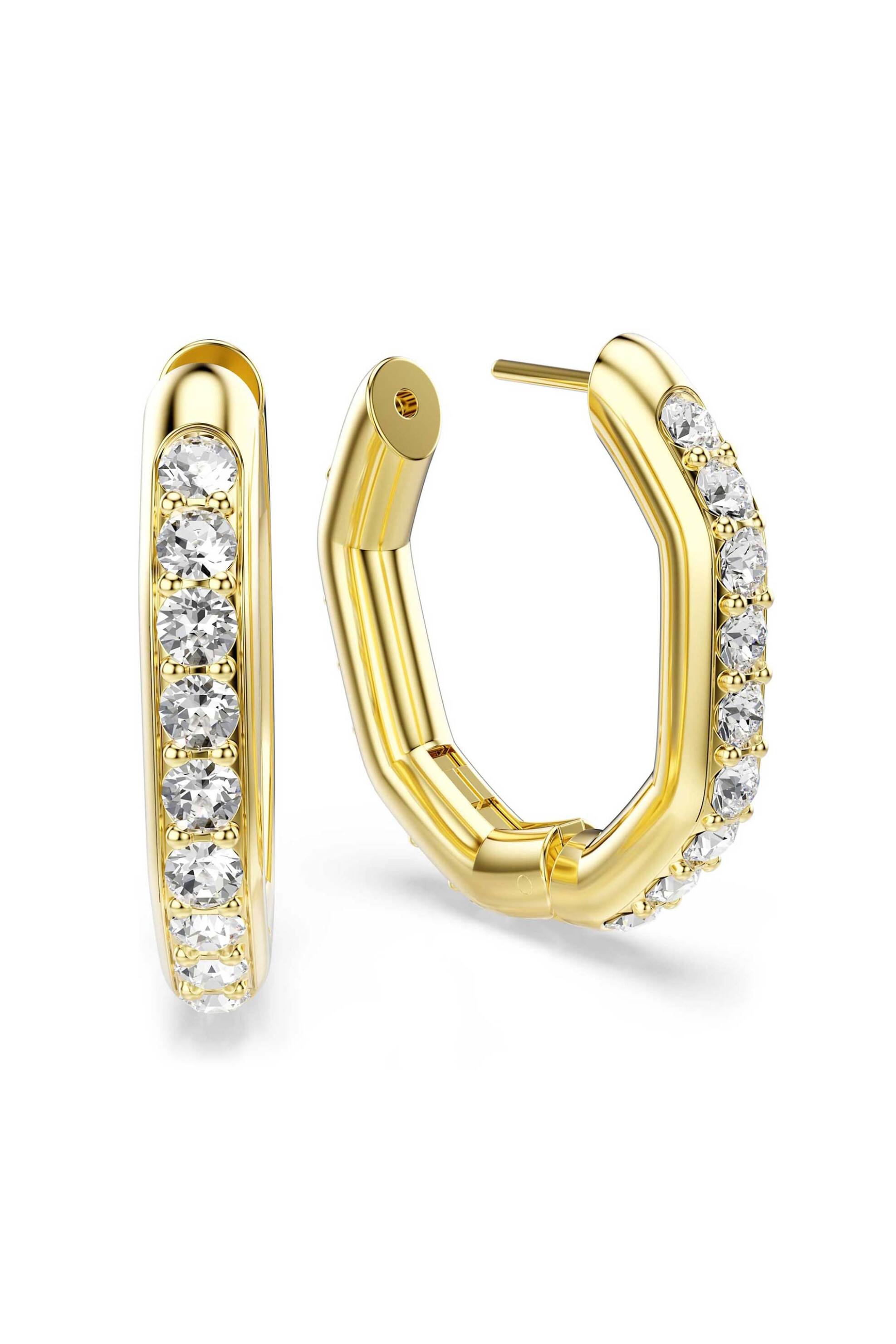 Swarovski γυναικείοι κρίκοι οκταγωνικό σχήμα, στρογγυλή κοπή, mεσαία, λευκά, επιμετάλλωση σε χρυσαφί τόνο 