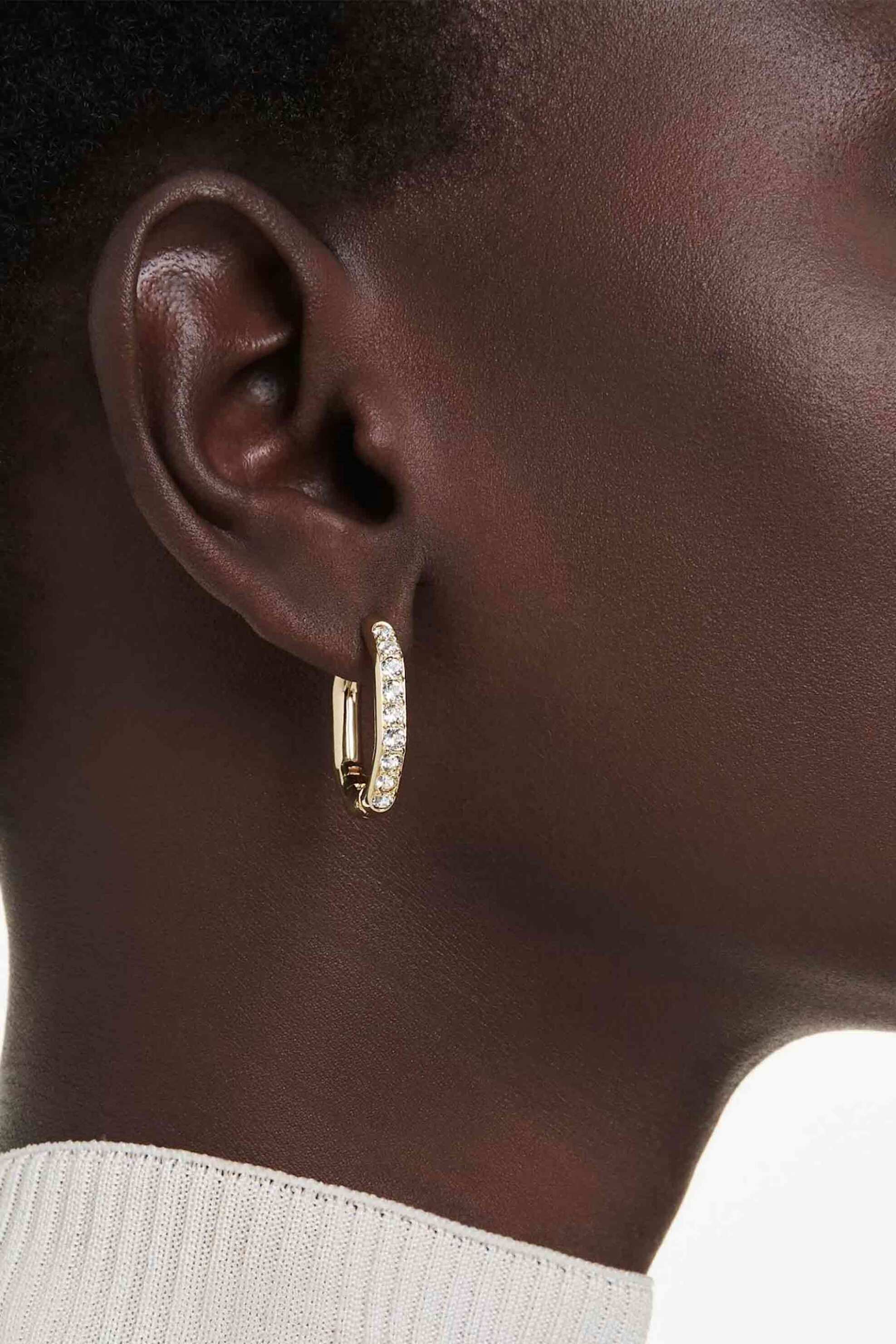 Swarovski Γυναικείοι Κρίκοι Οκταγωνικό Σχήμα Στρογγυλή Κοπή Mεσαία Λευκά Επιμετάλλωση σε Χρυσαφί Τόνο Dextera - 5724584