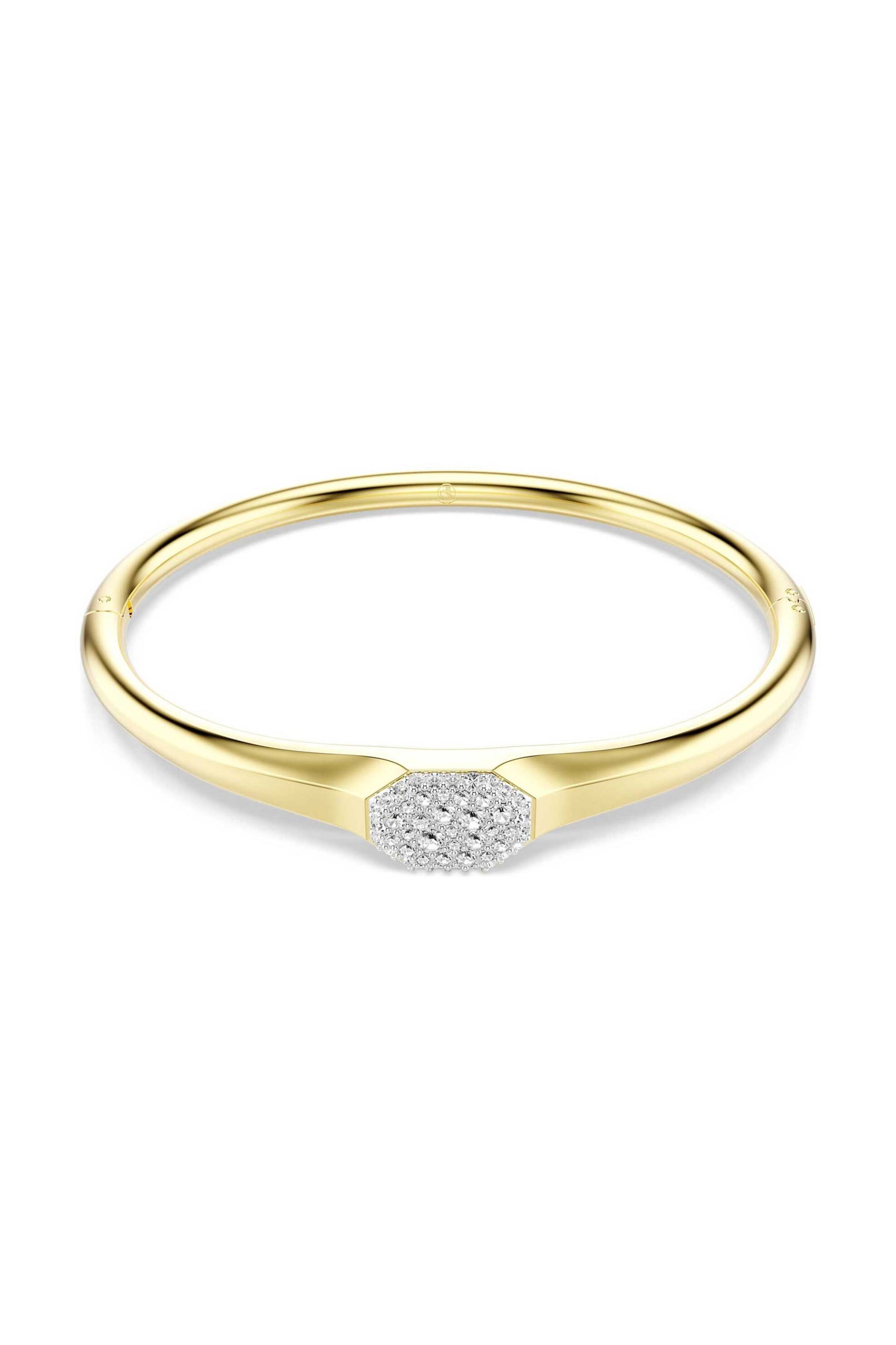 Swarovski γυναικείο άκαμπτο βραχιόλι στρογγυλή κοπή, λευκό, επιμετάλλωση σε χρυσαφί τόνο "Dextera" (M) - 5724597