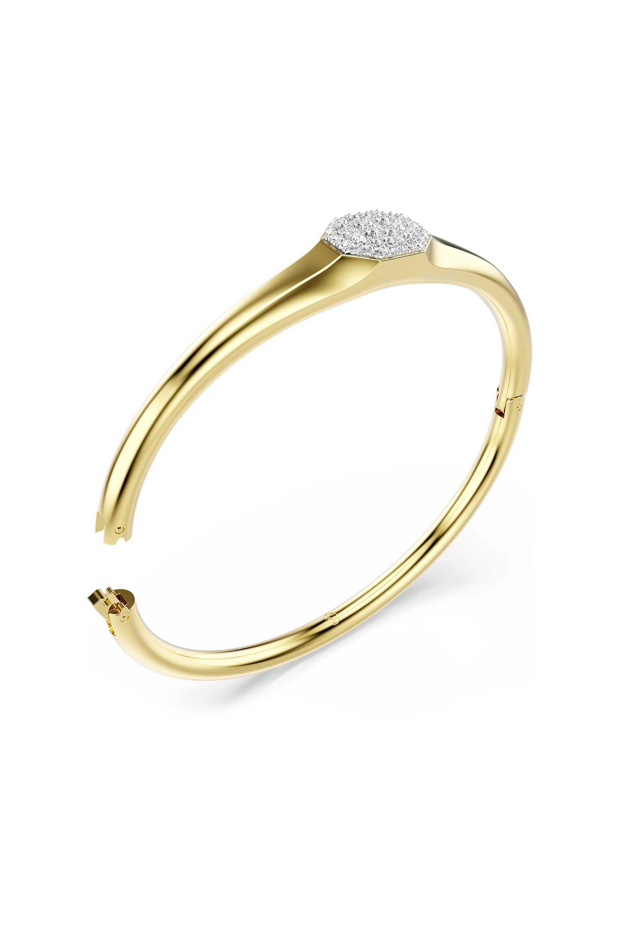 SWAROVSKI Swarovski γυναικείο άκαμπτο βραχιόλι στρογγυλή κοπή, λευκό, επιμετάλλωση σε χρυσαφί τόνο "Dextera" (M) - 5724597 - 2