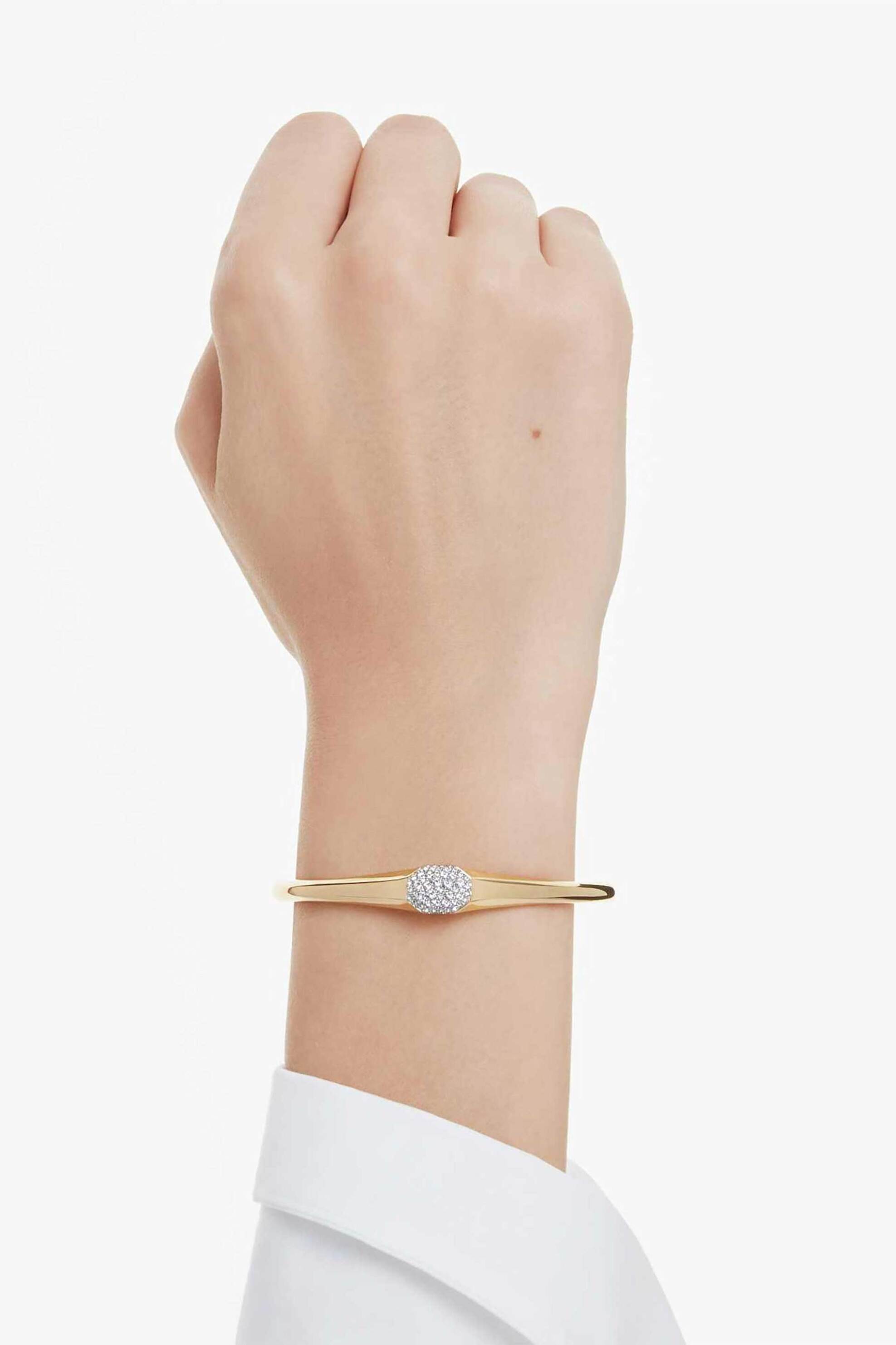 Swarovski Γυναικείο Άκαμπτο Βραχιόλι Στρογγυλή Κοπή Λευκό Επιμετάλλωση σε Χρυσαφί Τόνο Dextera (M) - 5724597