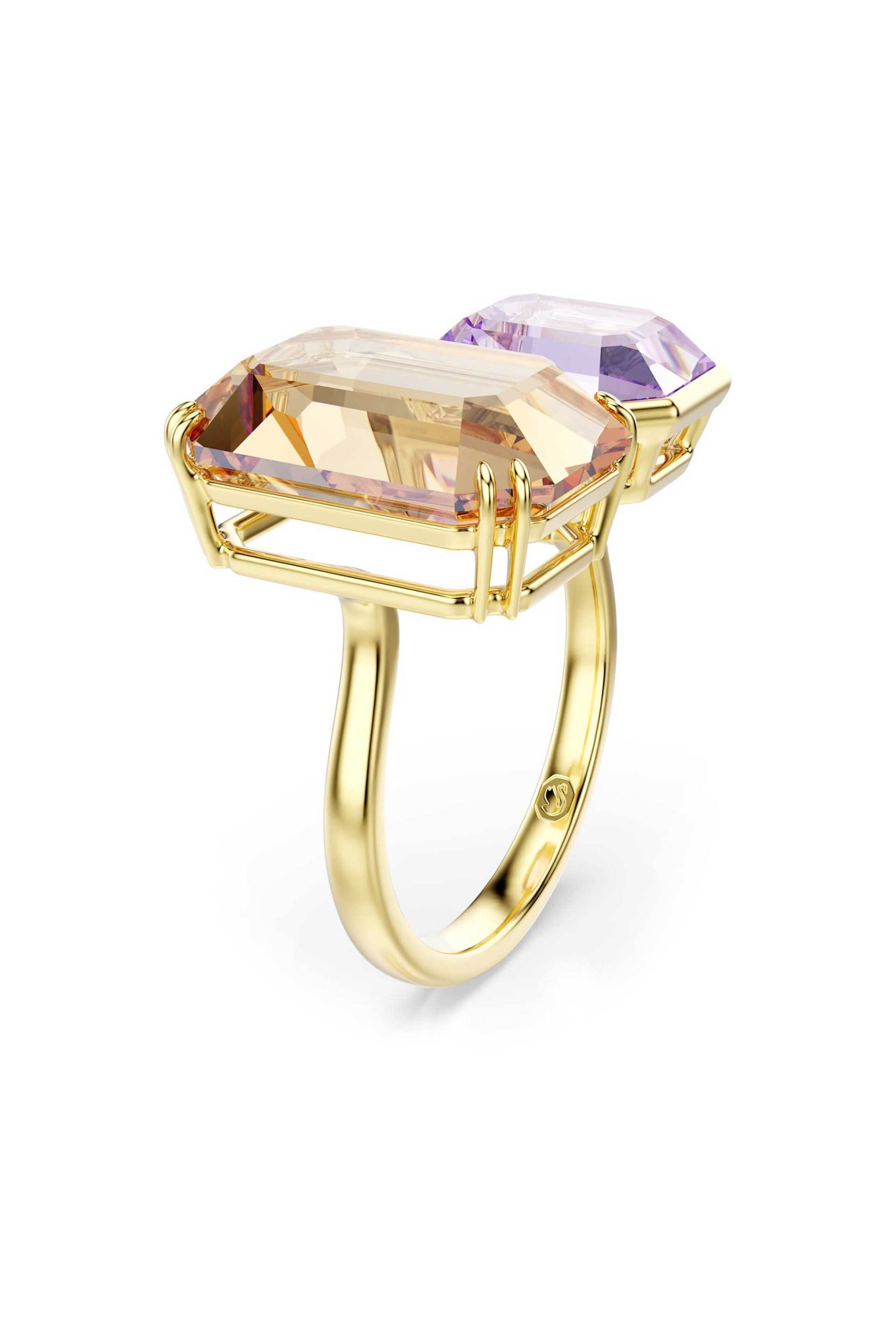 Swarovski γυναικείο ανοιχτό δαχτυλίδι οκταγωνική κοπή, πολύχρωμο, επιμετάλλωση σε χρυσαφί τόνο "Millenia" (58) - 5725748