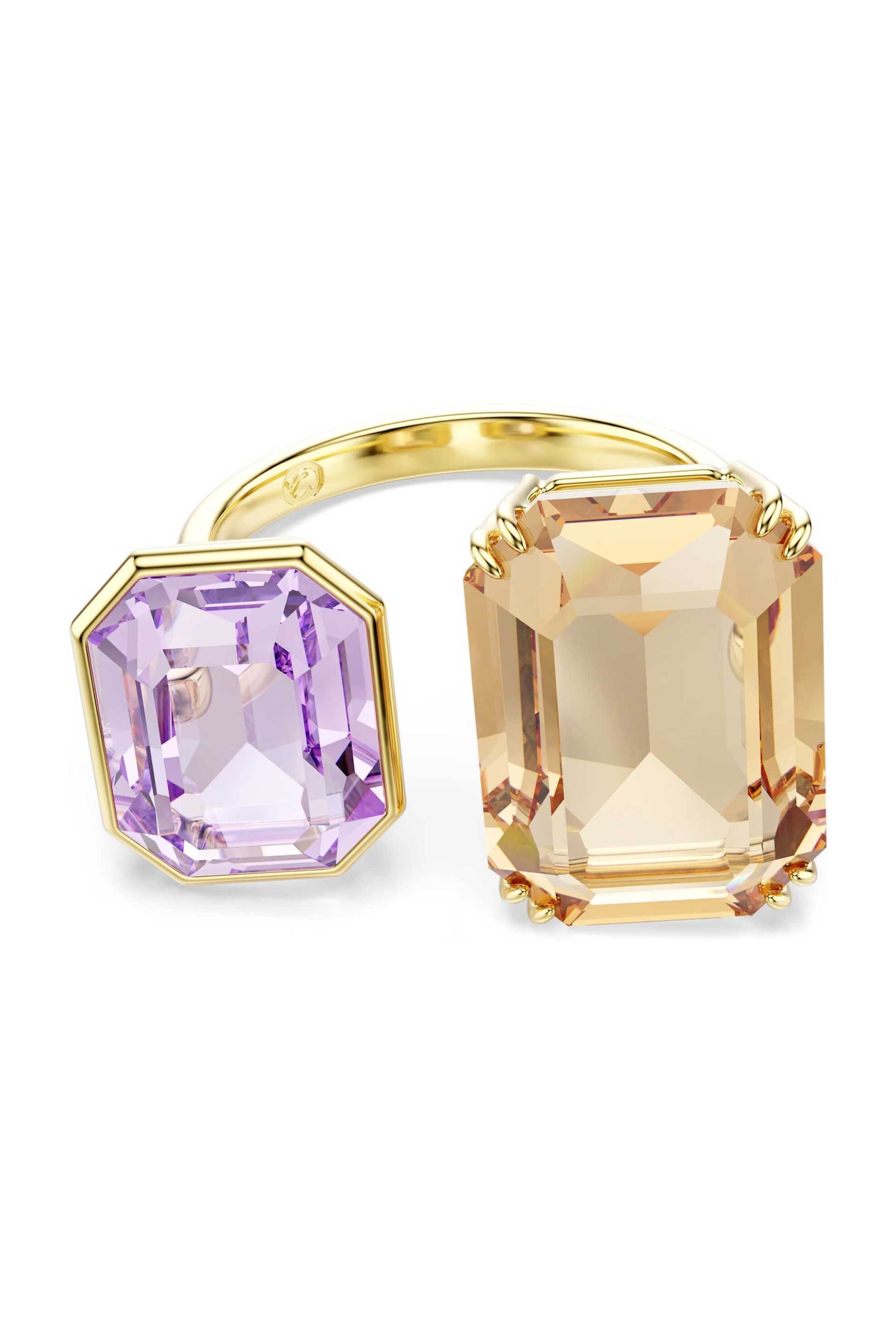 Swarovski γυναικείο ανοιχτό δαχτυλίδι οκταγωνική κοπή, πολύχρωμο, επιμετάλλωση σε χρυσαφί τόνο 