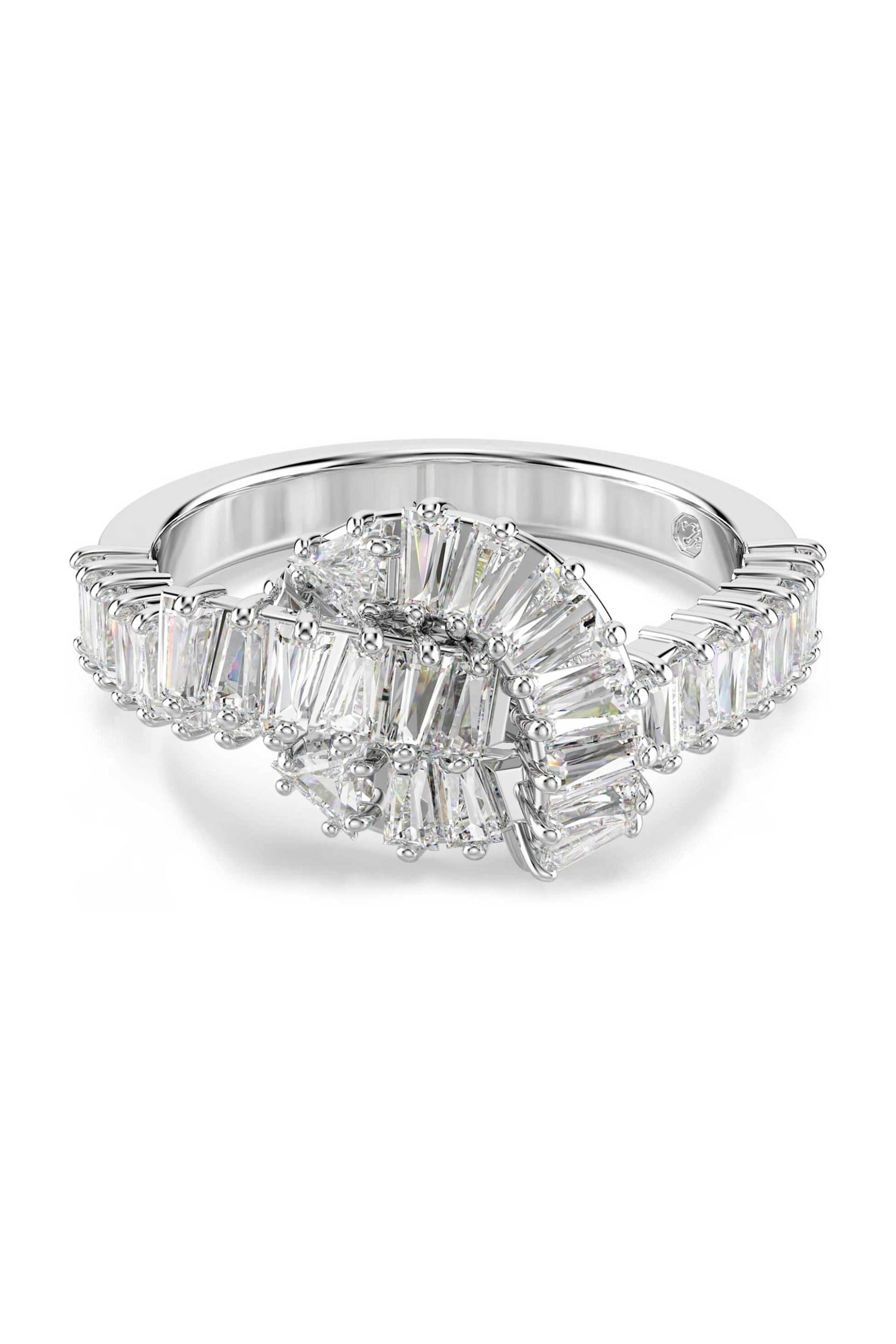 Swarovski γυναικείο δαχτυλίδι κοπή baguette, κόμπος, λευκό, επιμετάλλωση ροδίου 