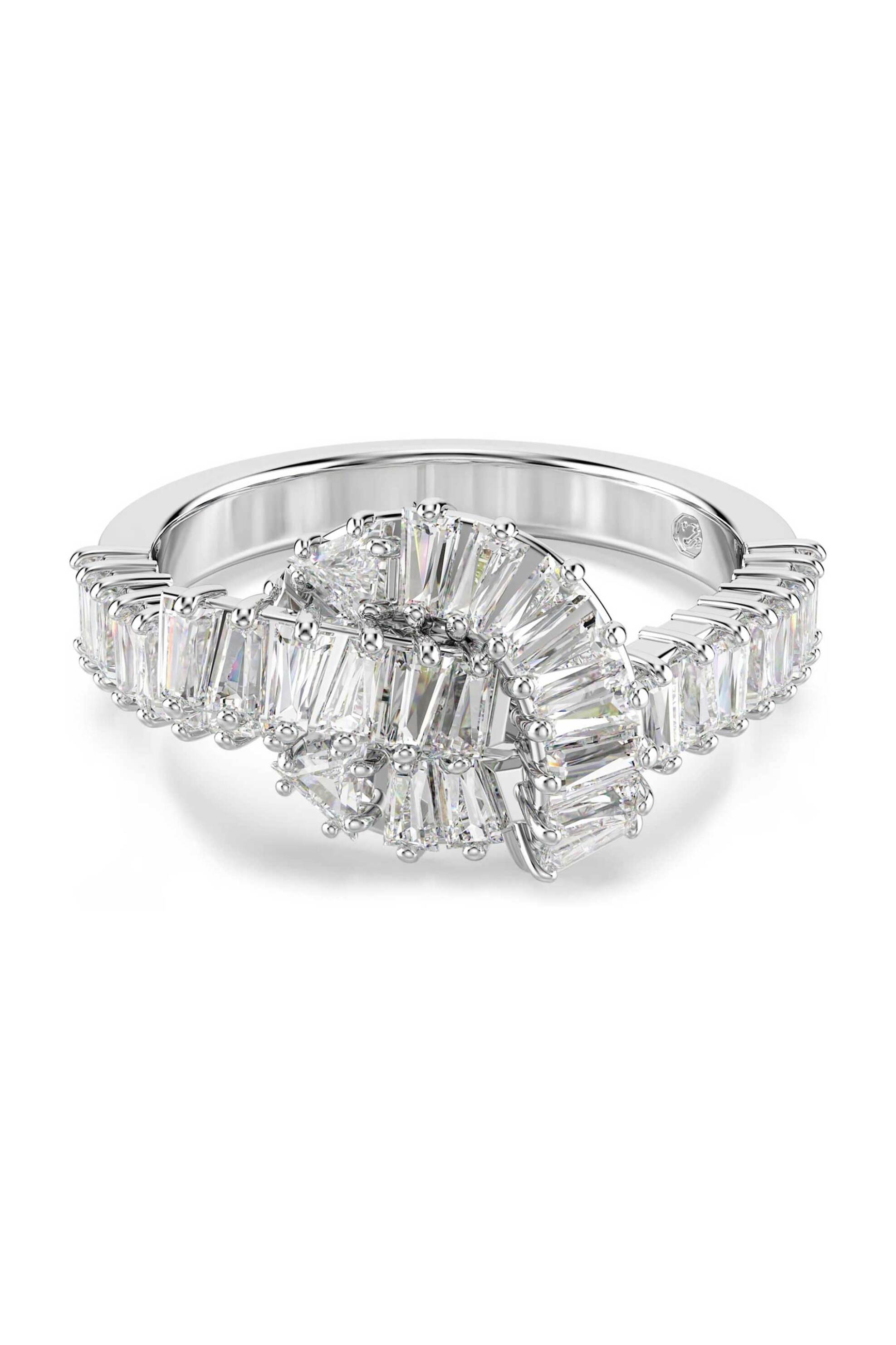 Swarovski γυναικείο δαχτυλίδι κοπή baguette, κόμπος, λευκό, επιμετάλλωση ροδίου 