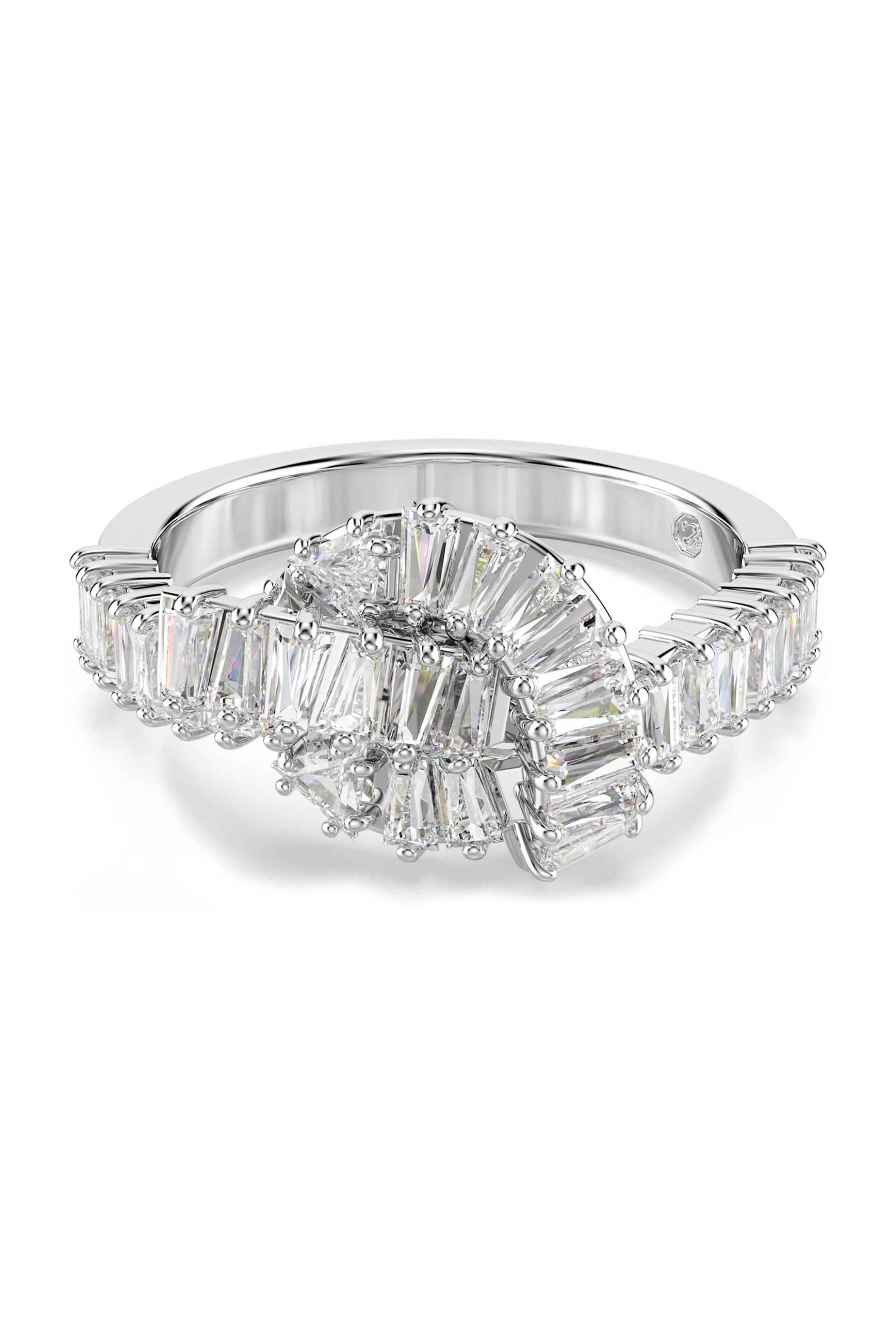 Swarovski γυναικείο δαχτυλίδι κοπή baguette, κόμπος, λευκό, επιμετάλλωση ροδίου 