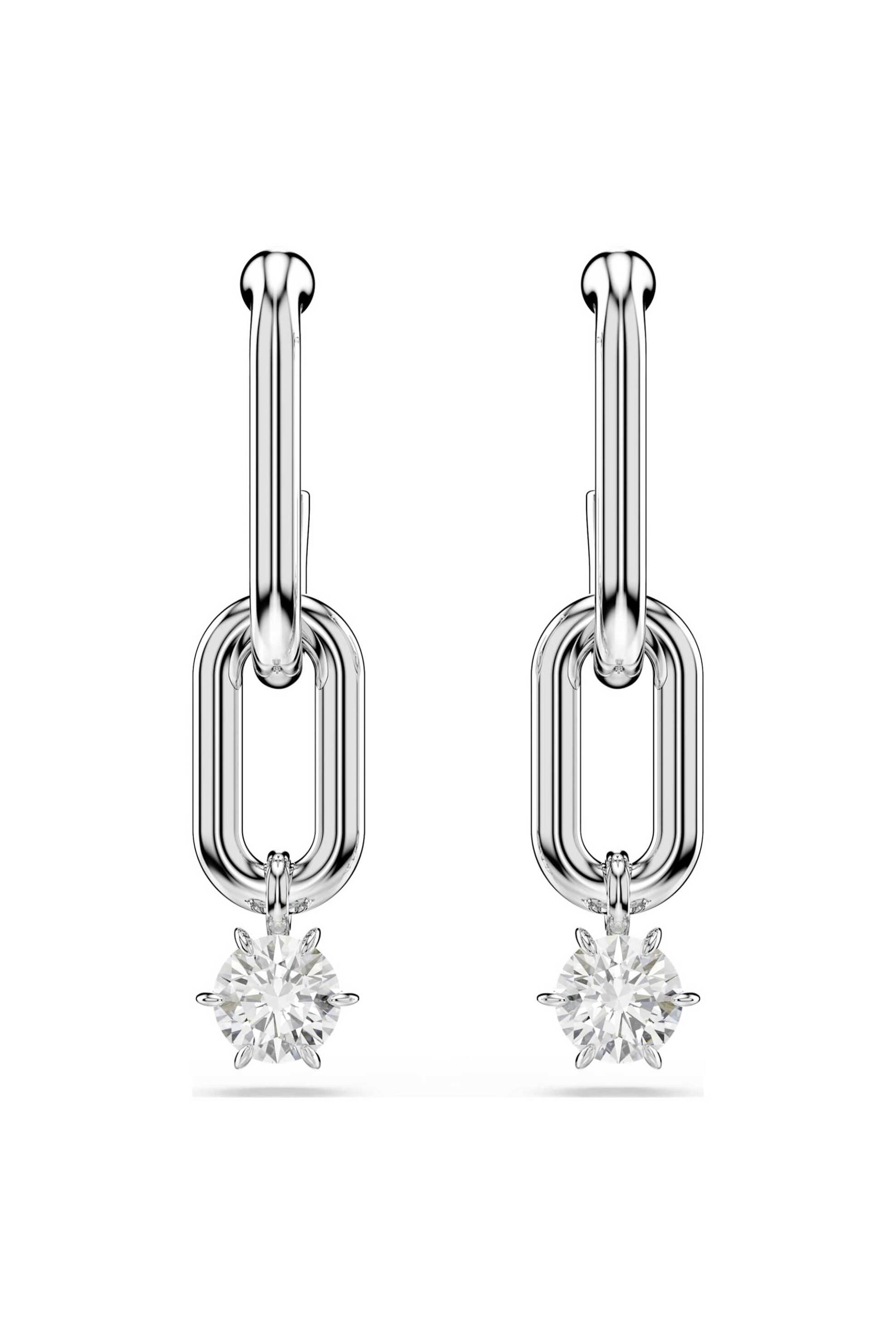 Swarovski γυναικεία σκουλαρίκια-σταγόνα στρογγυλή κοπή, λευκά, επιμετάλλωση ροδίου "Constella" - 5728584