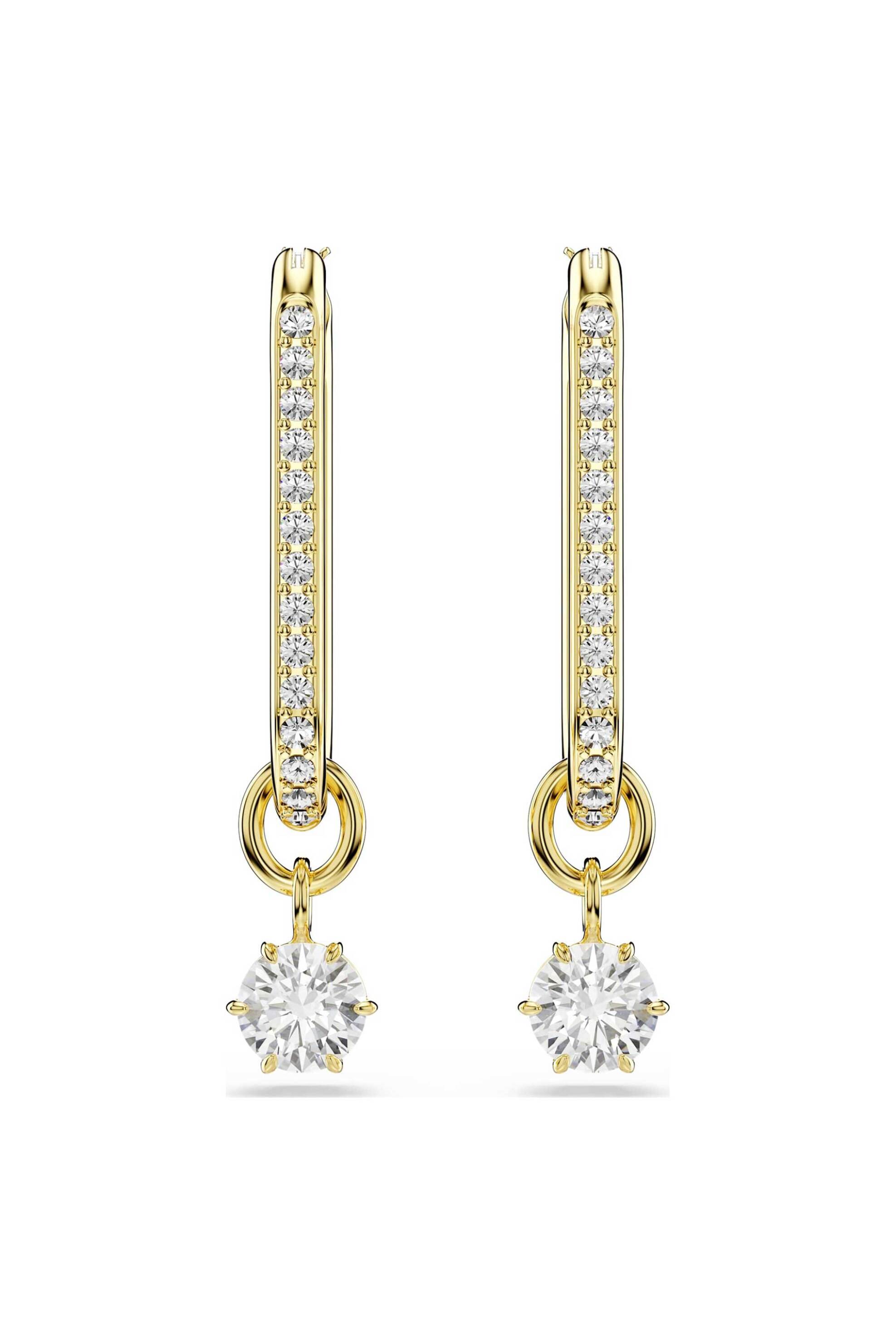 Swarovski γυναικεία σκουλαρίκια-σταγόνα στρογγυλή κοπή, λευκά, επιμετάλλωση σε χρυσαφί τόνο "Constella" - 5728587