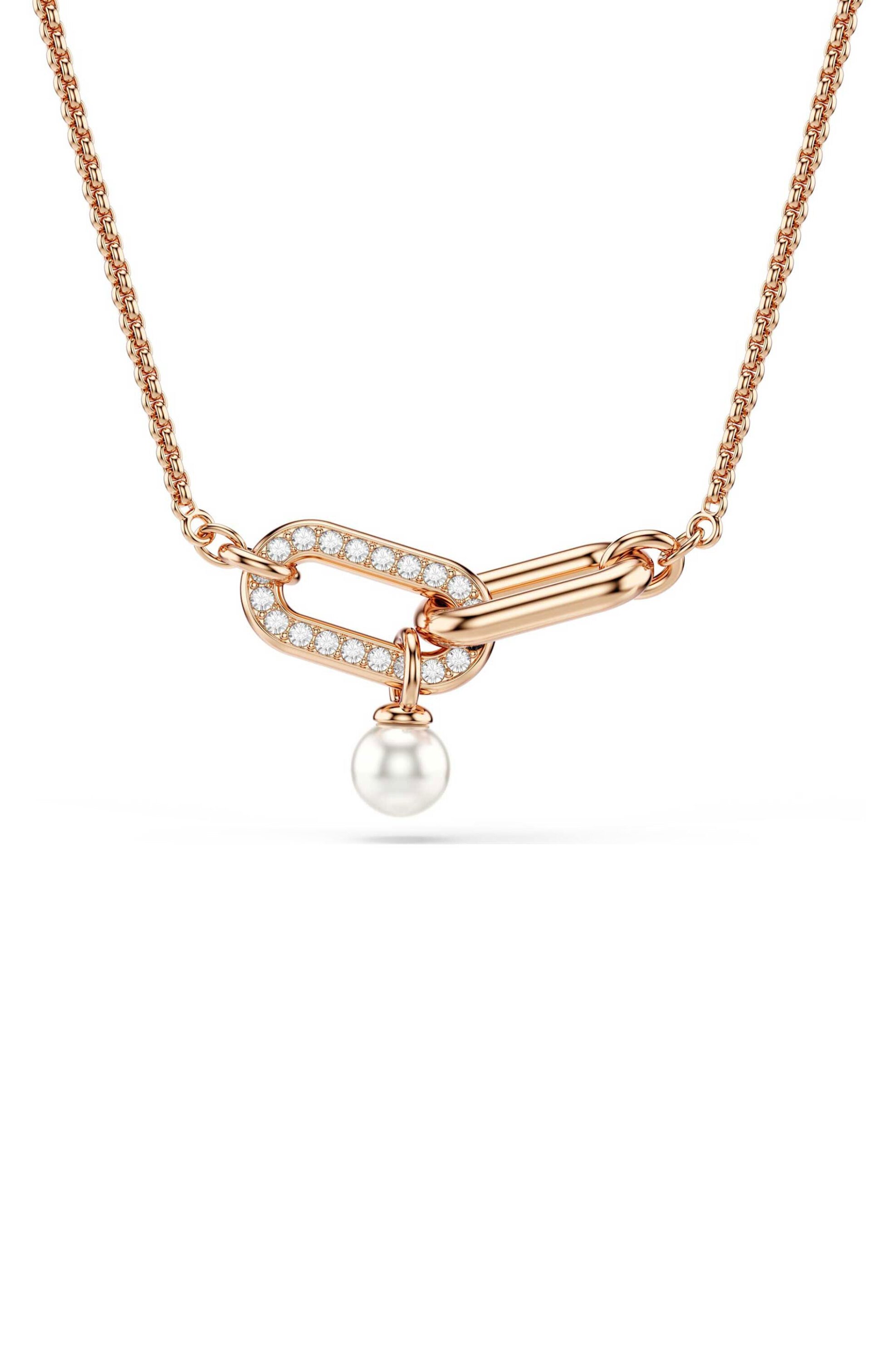 Swarovski γυναικείο μενταγιόν crystal pearl, στρογγυλή κοπή, λευκό, επιμετάλλωση σε ροζ χρυσαφί τόνο "Constella" - 5728589